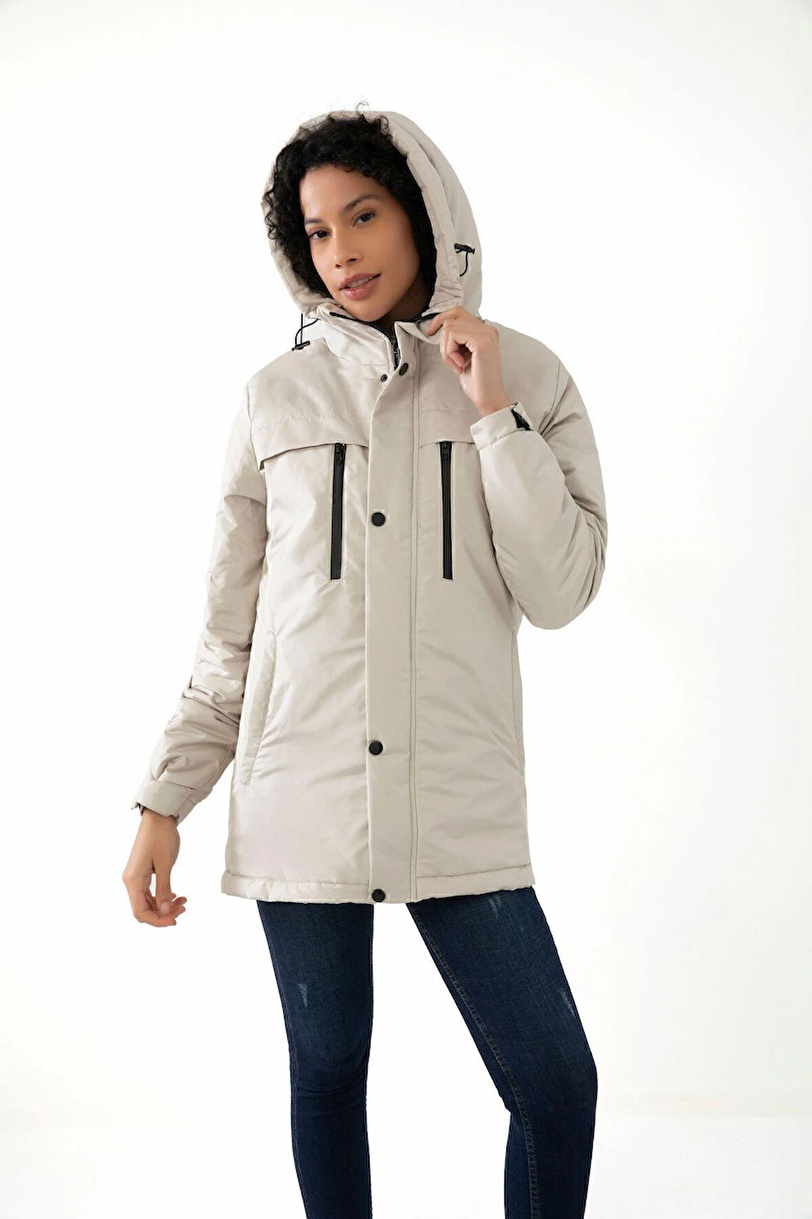 Kadın Polarlı Su Ve Rüzgar Geçirmez Kapüşonlu Kışlık Mont Kaban Parka