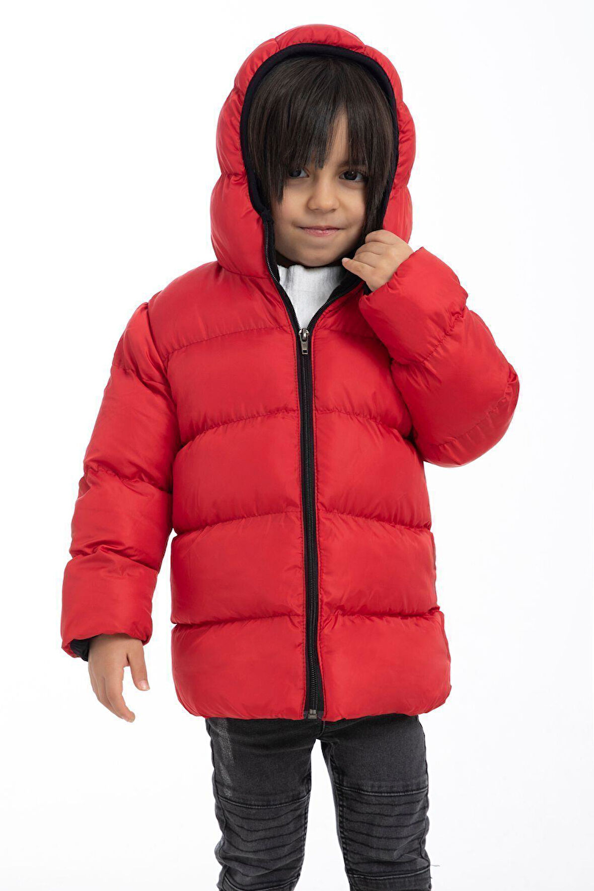 Erkek Çocuk Polarlı Kapüşonlu Su Geçirmez Rüzgara Dayanıklı Şişme Kışlık Mont & Kaban
