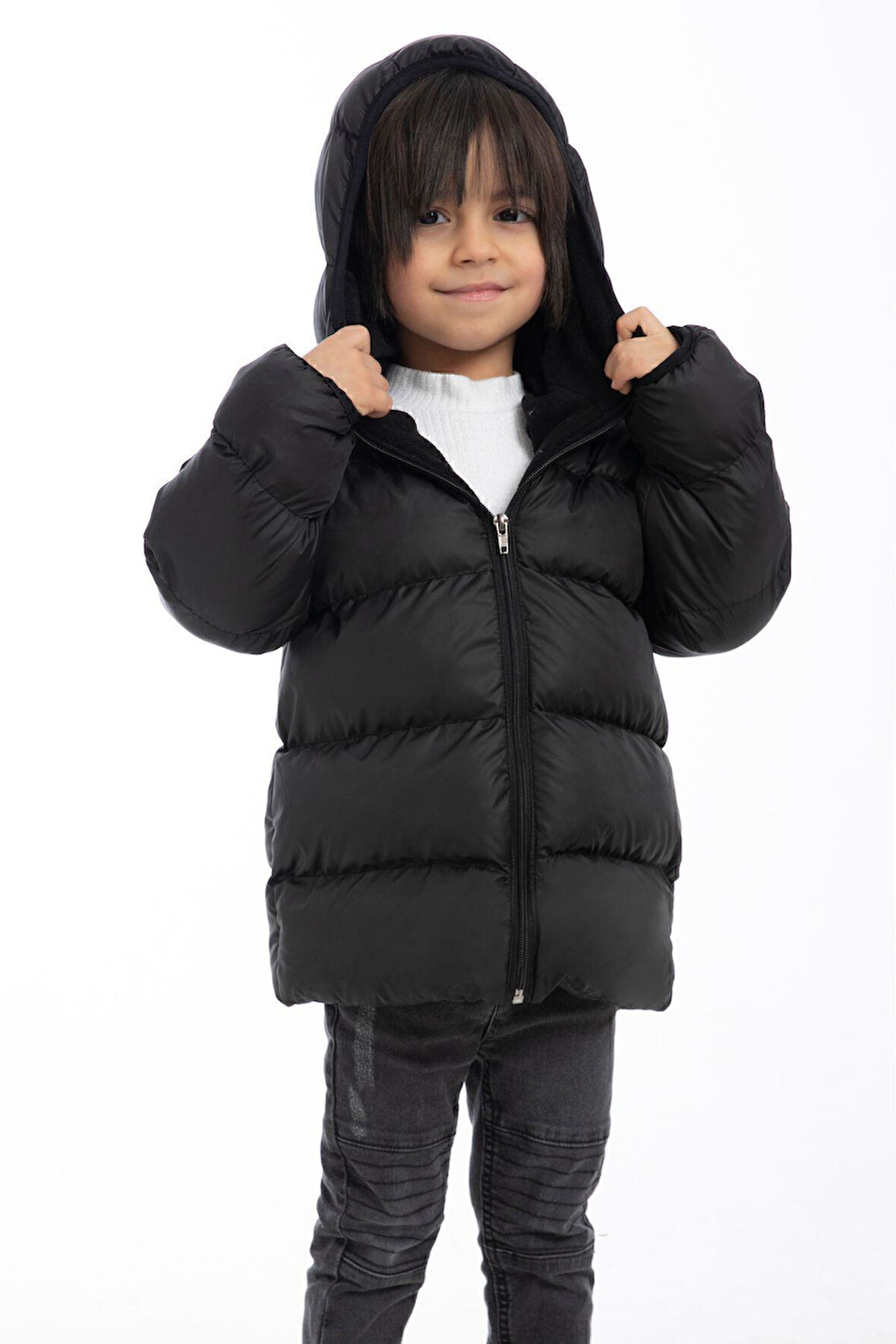 Erkek Çocuk Polarlı Kapüşonlu Su Geçirmez Rüzgara Dayanıklı Şişme Kışlık Mont & Kaban