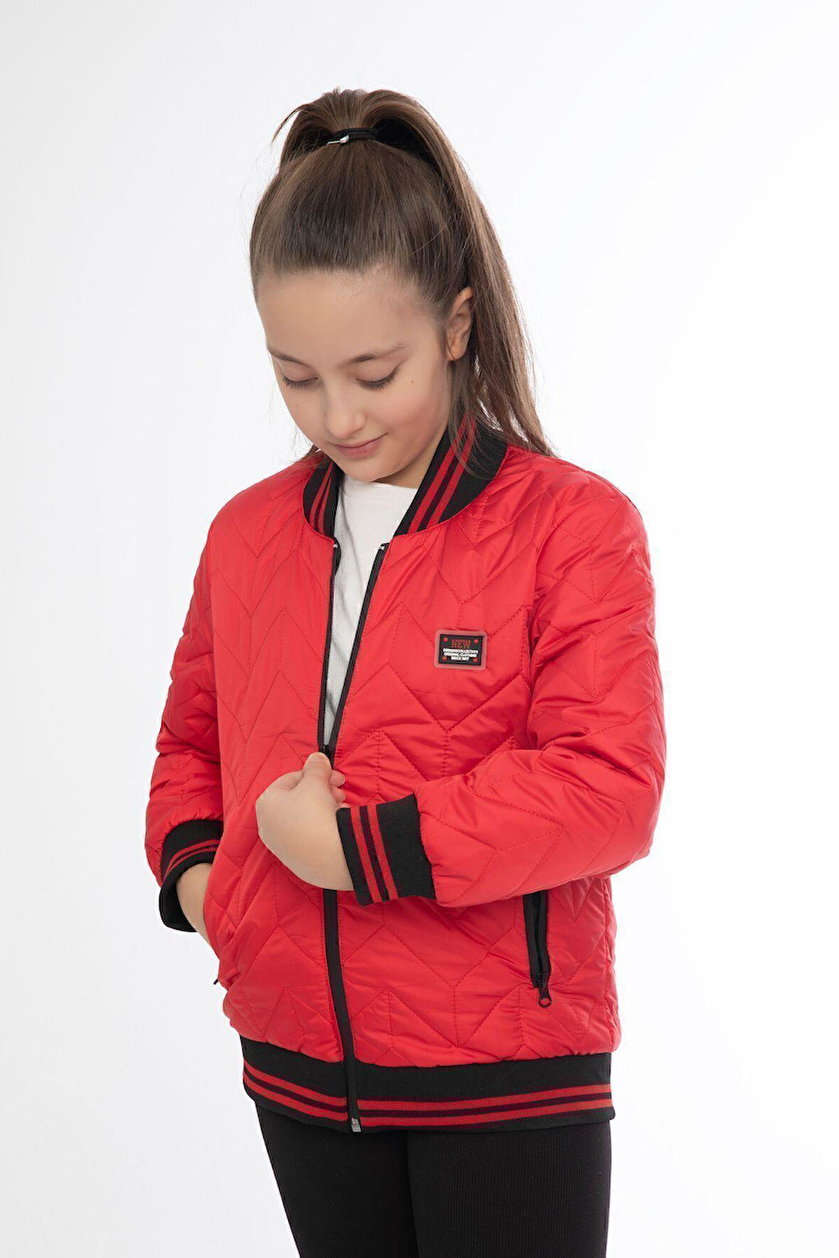 Kız ÇocukKolej Yaka Astarlı Su ve Rüzgar Geçirmez Fermuarlı Cep Mont Ceket