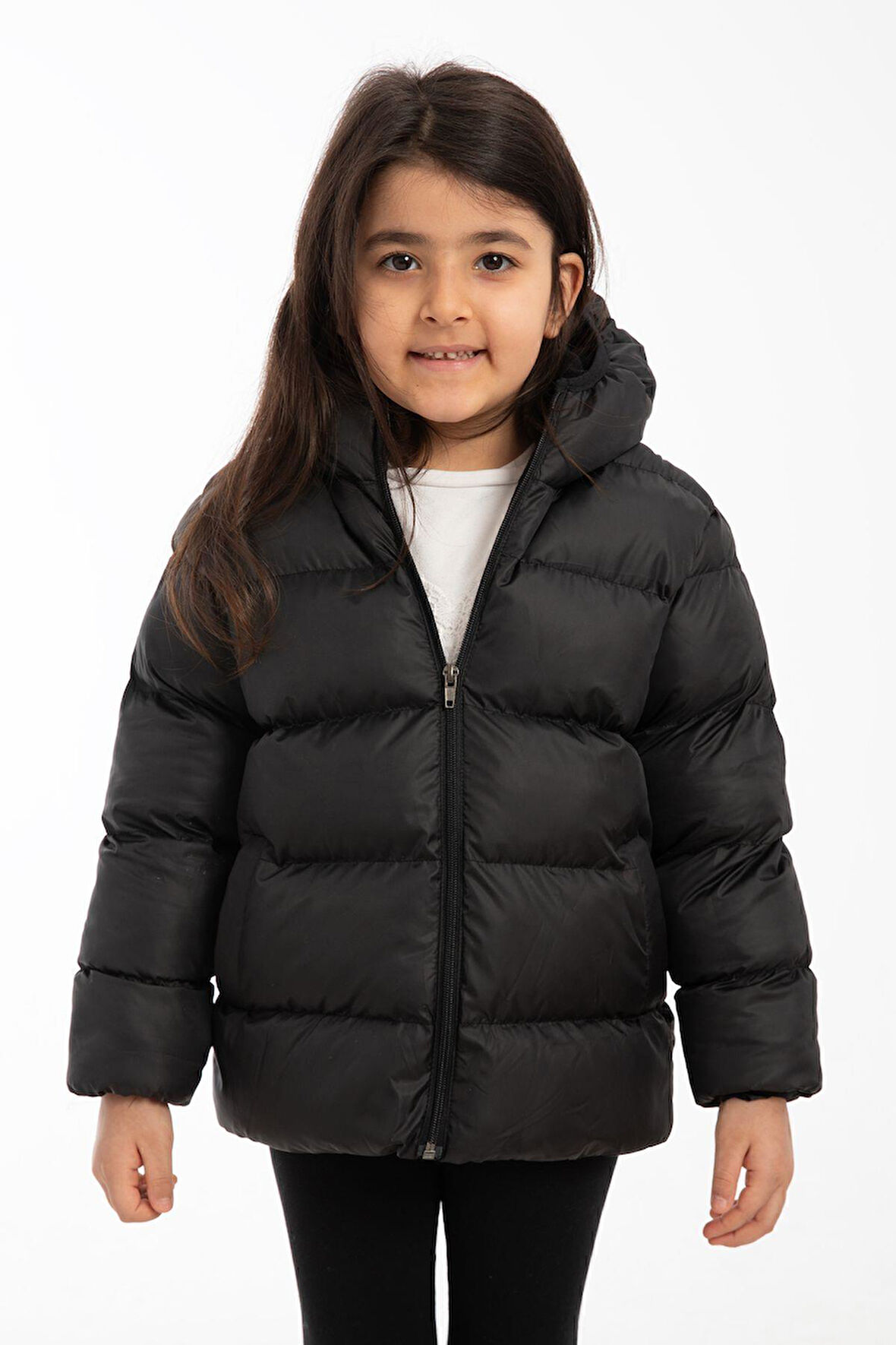 Kız Çocuk Polarlı Kapüşonlu Su Geçirmez Rüzgara Dayanıklı Şişme Kışlık Mont & Kaban