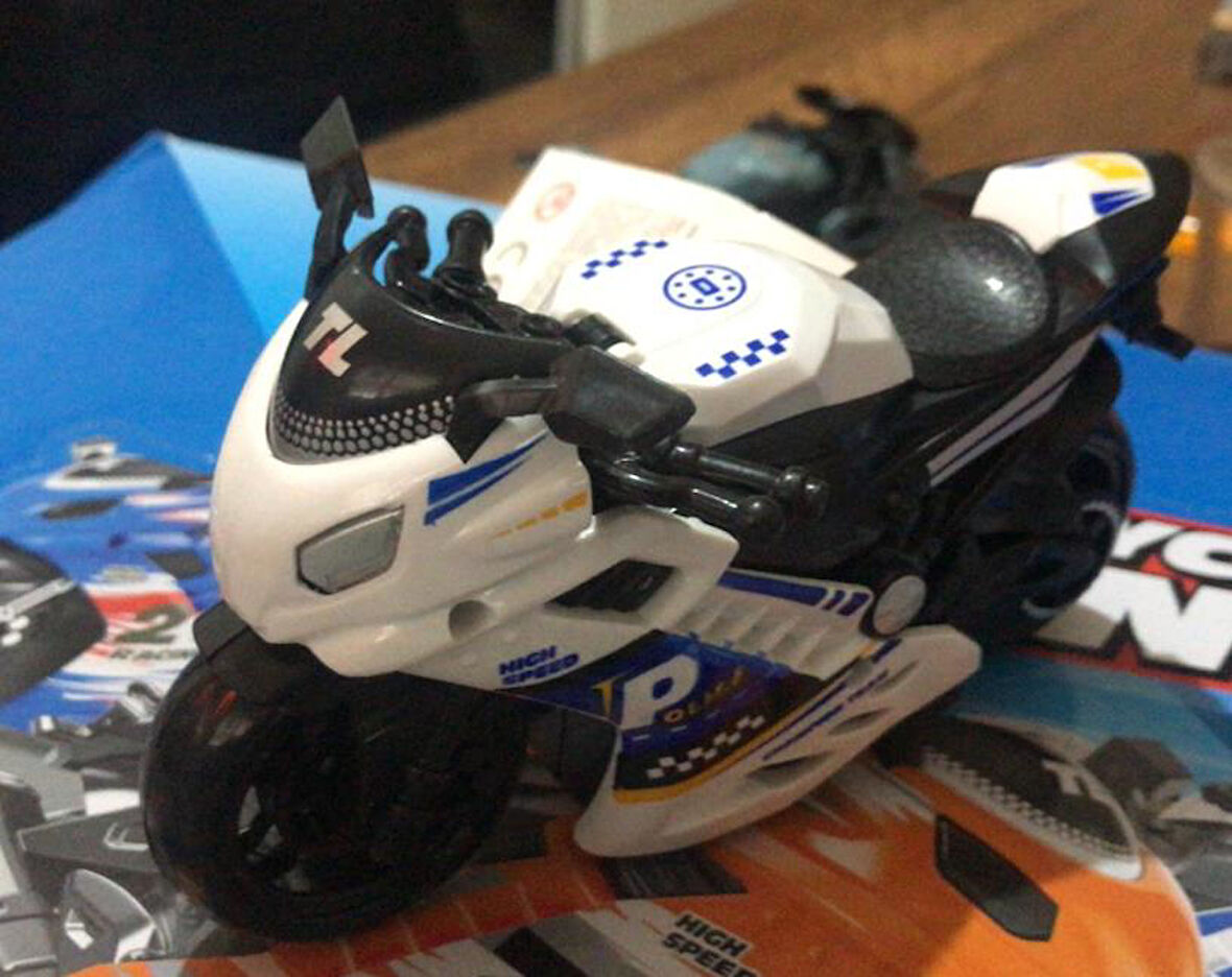 Oyuncak Sürtmeli Polis Motorsikleti 15 cm Beyaz Model Motorsiklet 