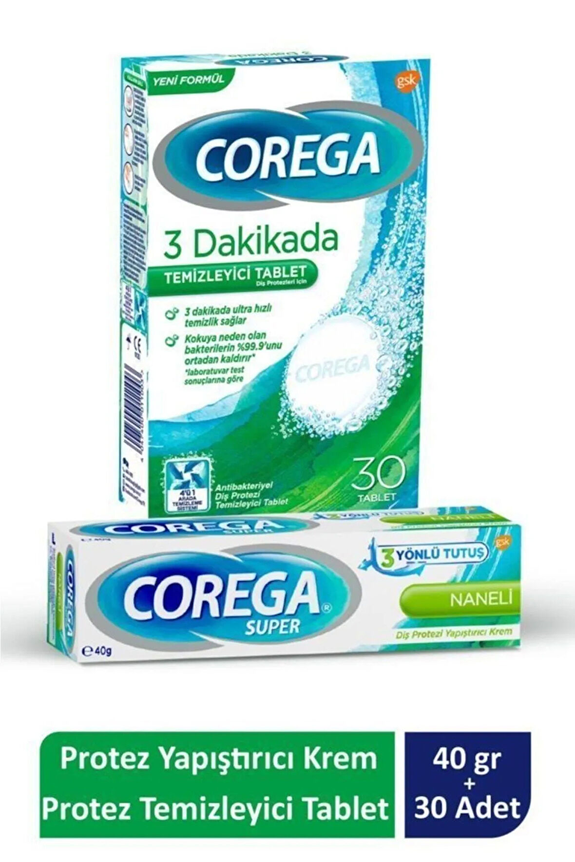 Süper Protez Yapıştırıcı Krem Naneli 40gr + Cleanser Bio Temizleme Tableti 30'lu