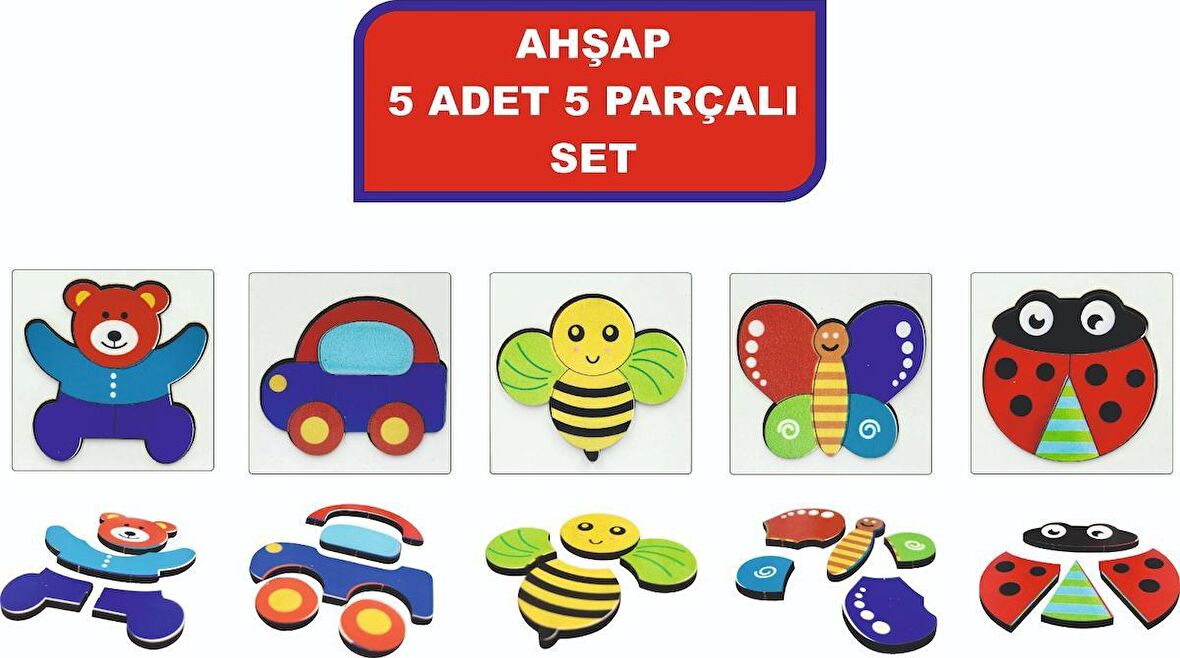 Ahşap Eğitici Puzzle 3d Yapboz Seti 5 Adet 5 Parçalı