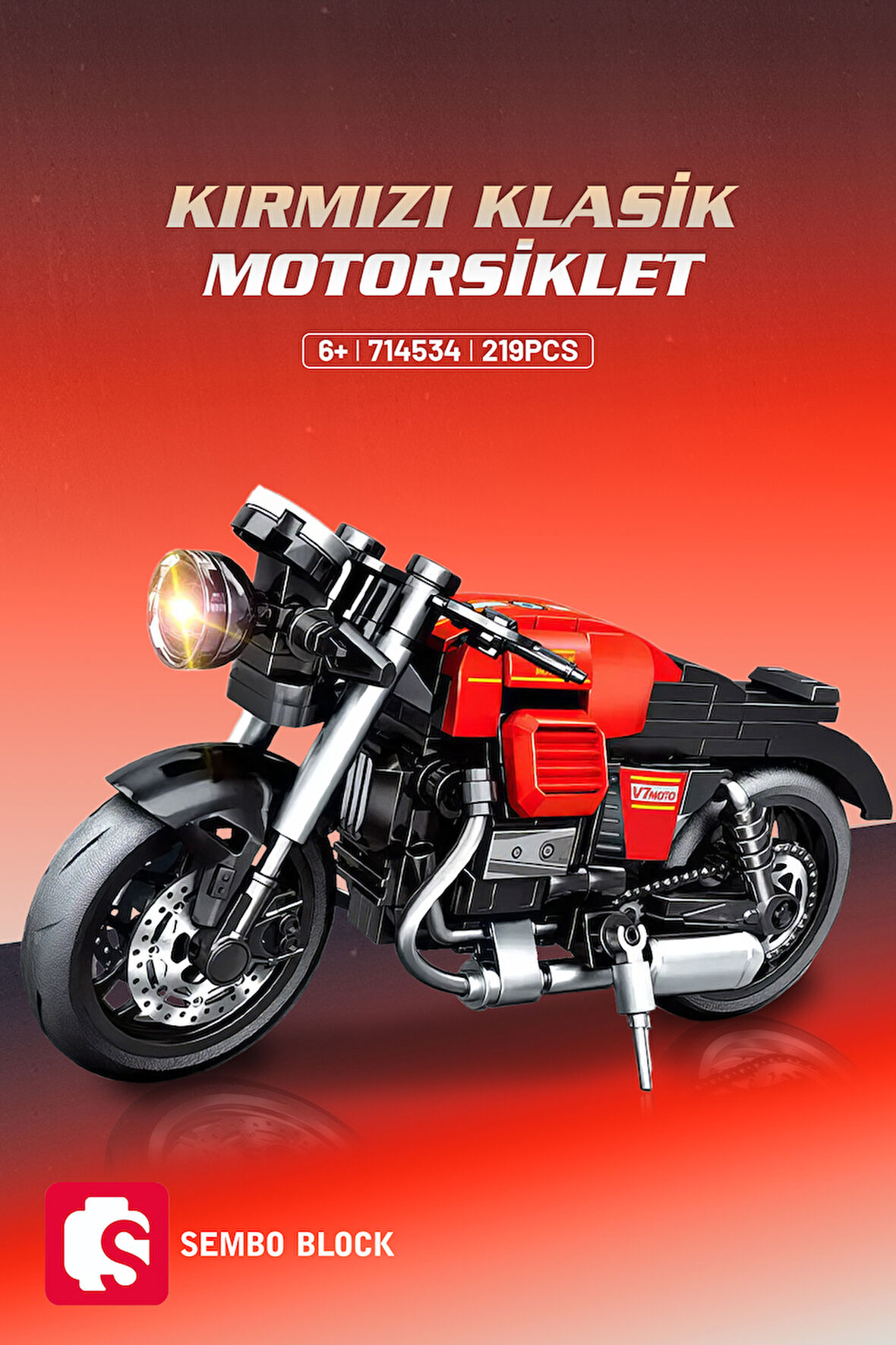 Sembo Block Kırmızı Klasik Motorsiklet 219 Parça yapı blokları Lego ile uyumlu (714532)