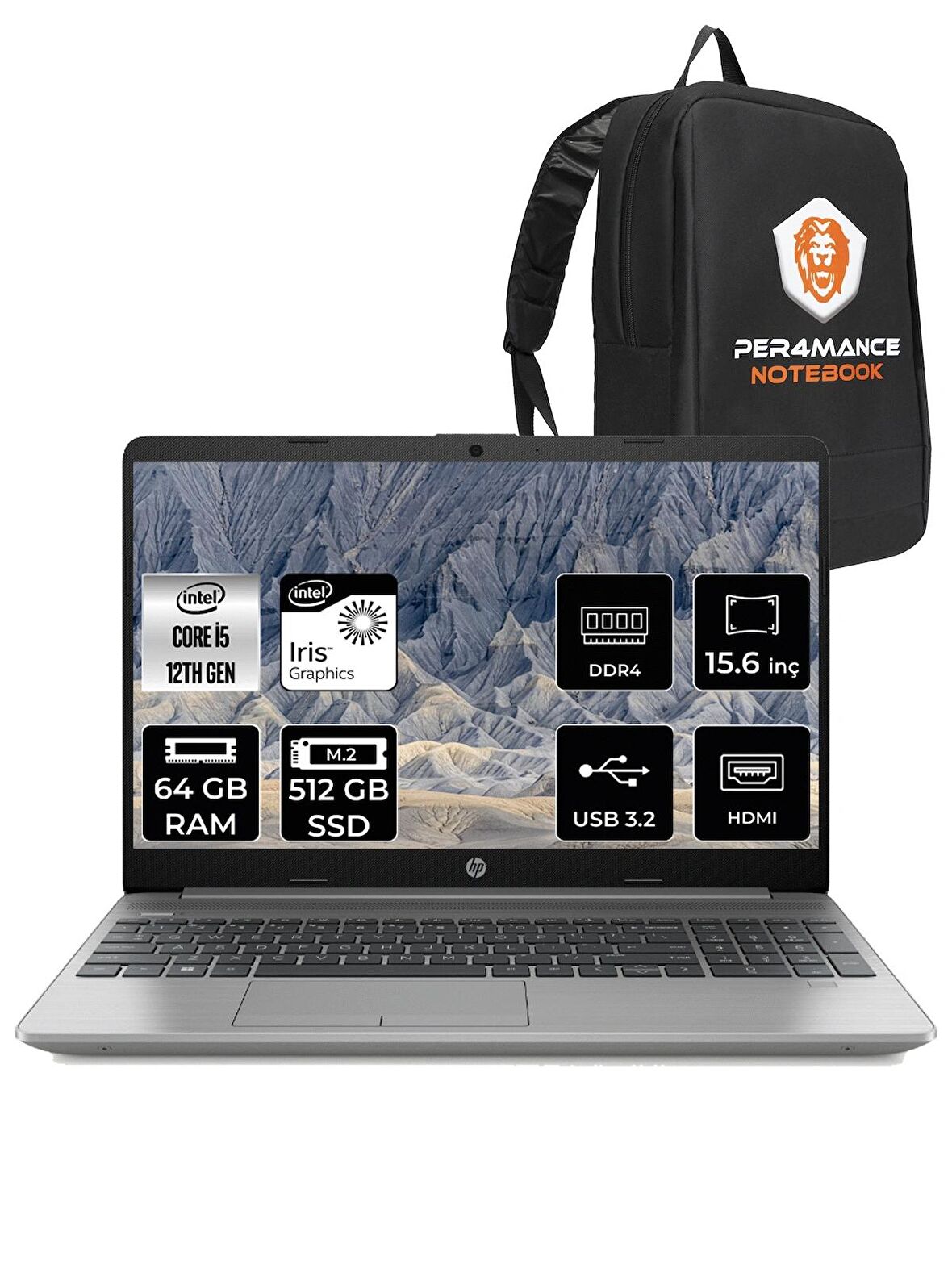 HP 250 G9 i5 1235U 64GB 512GB SSD 15.6" FHD FDOS 6Q8M5ES & PER4 ÇANTA