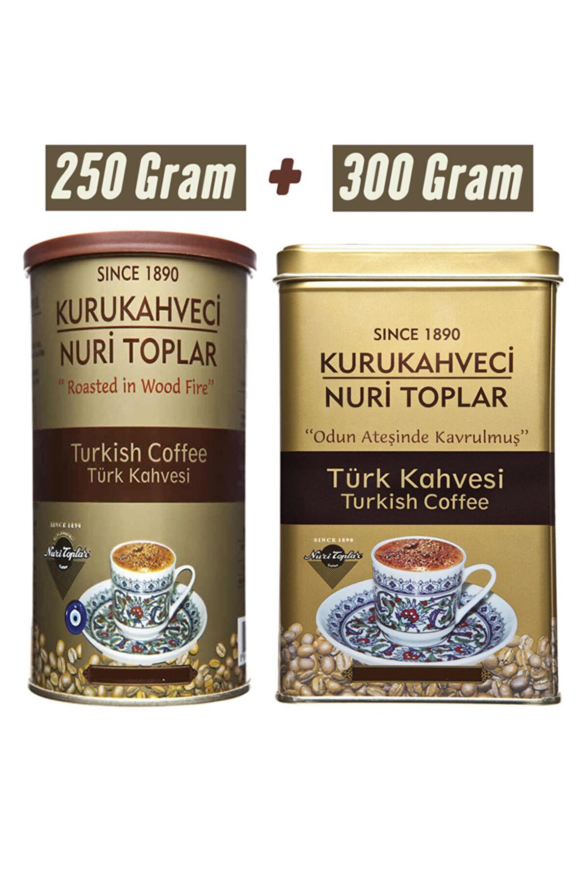 Nuri Toplar Yuvarlak Ve Kare Teneke Kutuda Türk Kahvesi 550 gr 2 Ayrı Kuru Kahve