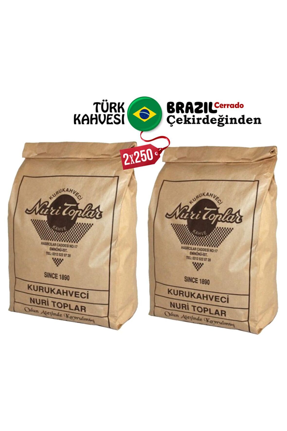 Nuri Toplar Brazil Cerrado 2x250 Gr Türk Kahvesi Taze Çekilmiş