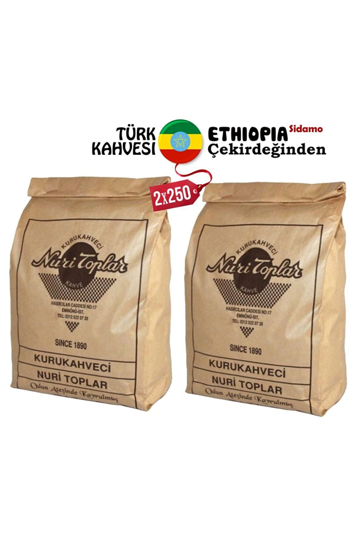 Nuri Toplar Ethiopia Sidamo 2x250 Gr Türk Kahvesi Taze Çekilmiş