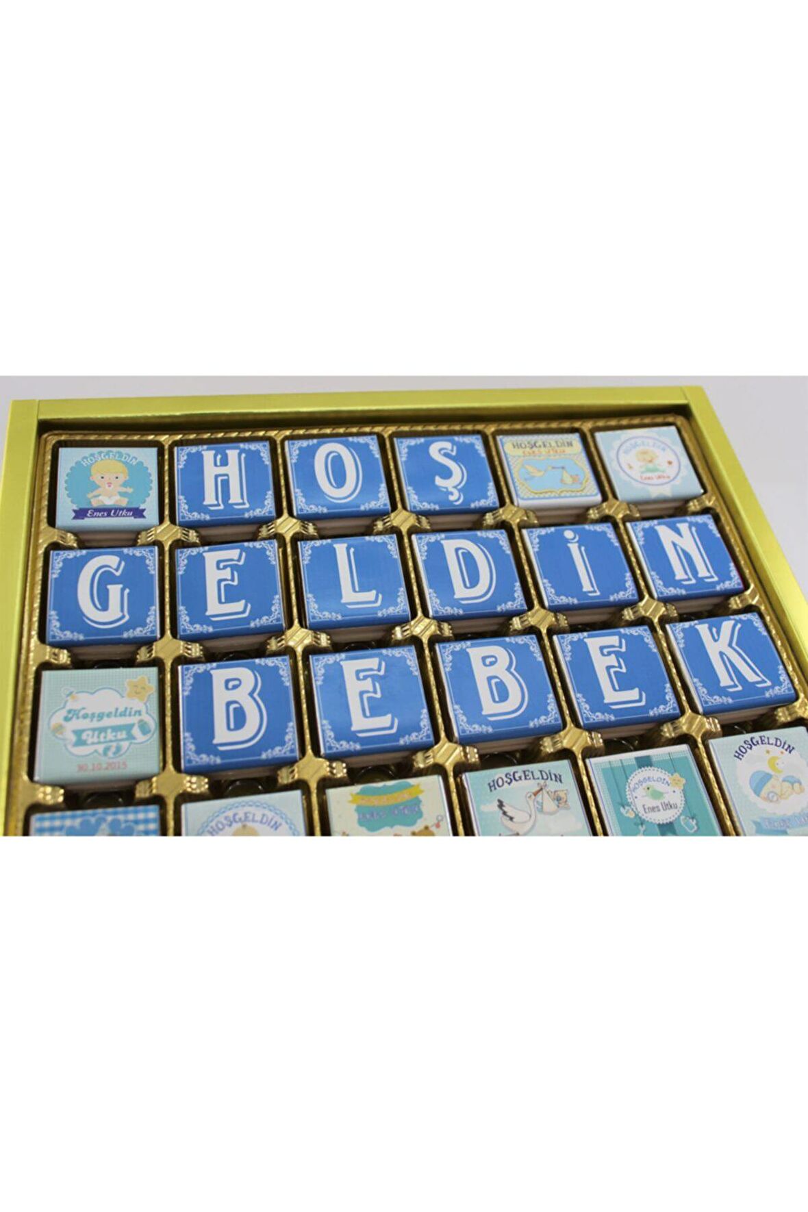 Dark Brown 72 Adet Erkek Bebek Doğum Hediyesi Madlen Çikolata Hoşgeldin Bebek Tebrik