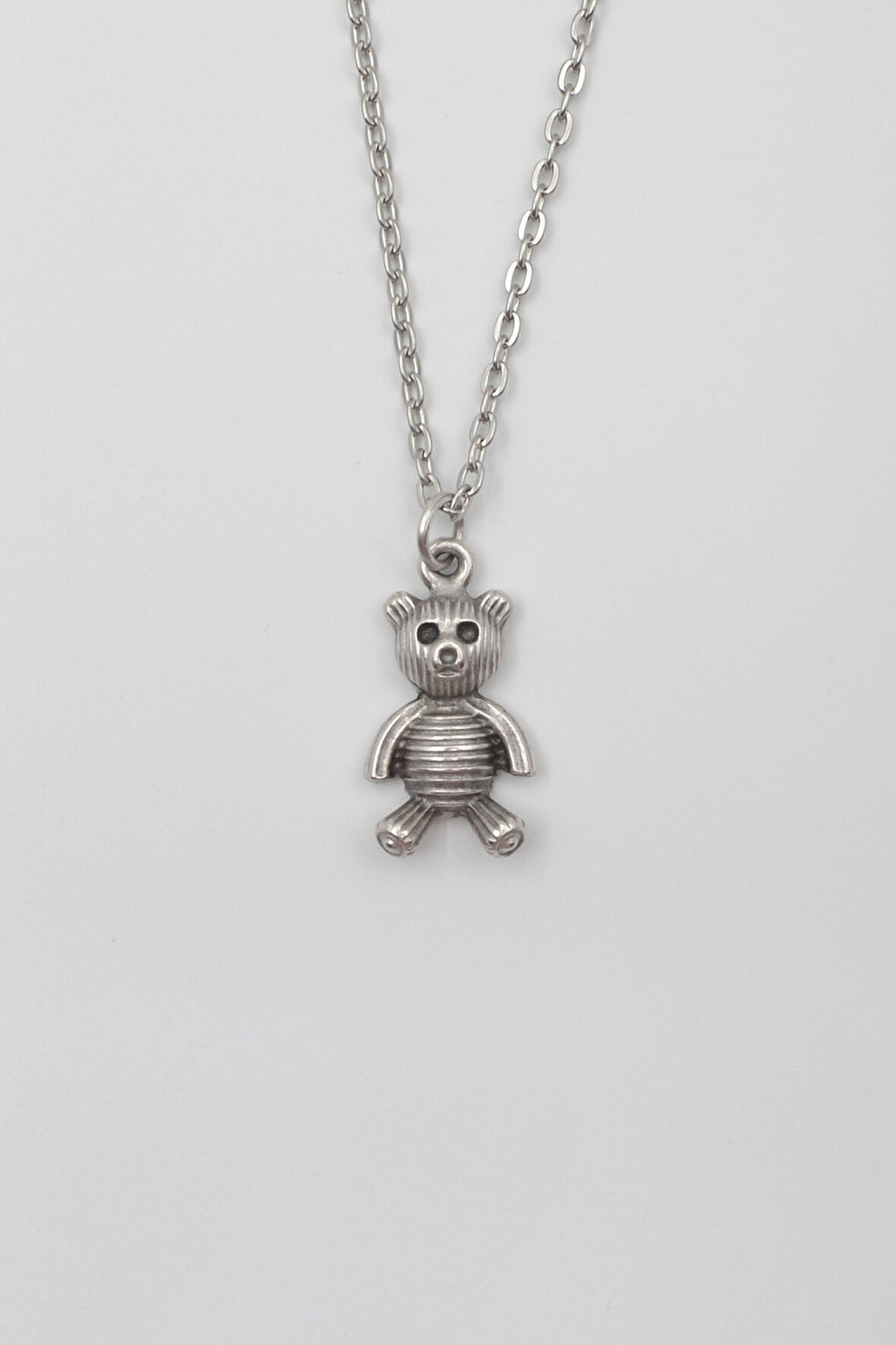 Oyuncak Ayıcık Düz Ezme Zincir Kolye - Antik Gümüş Kaplama - Kadın Erkek - 60 cm