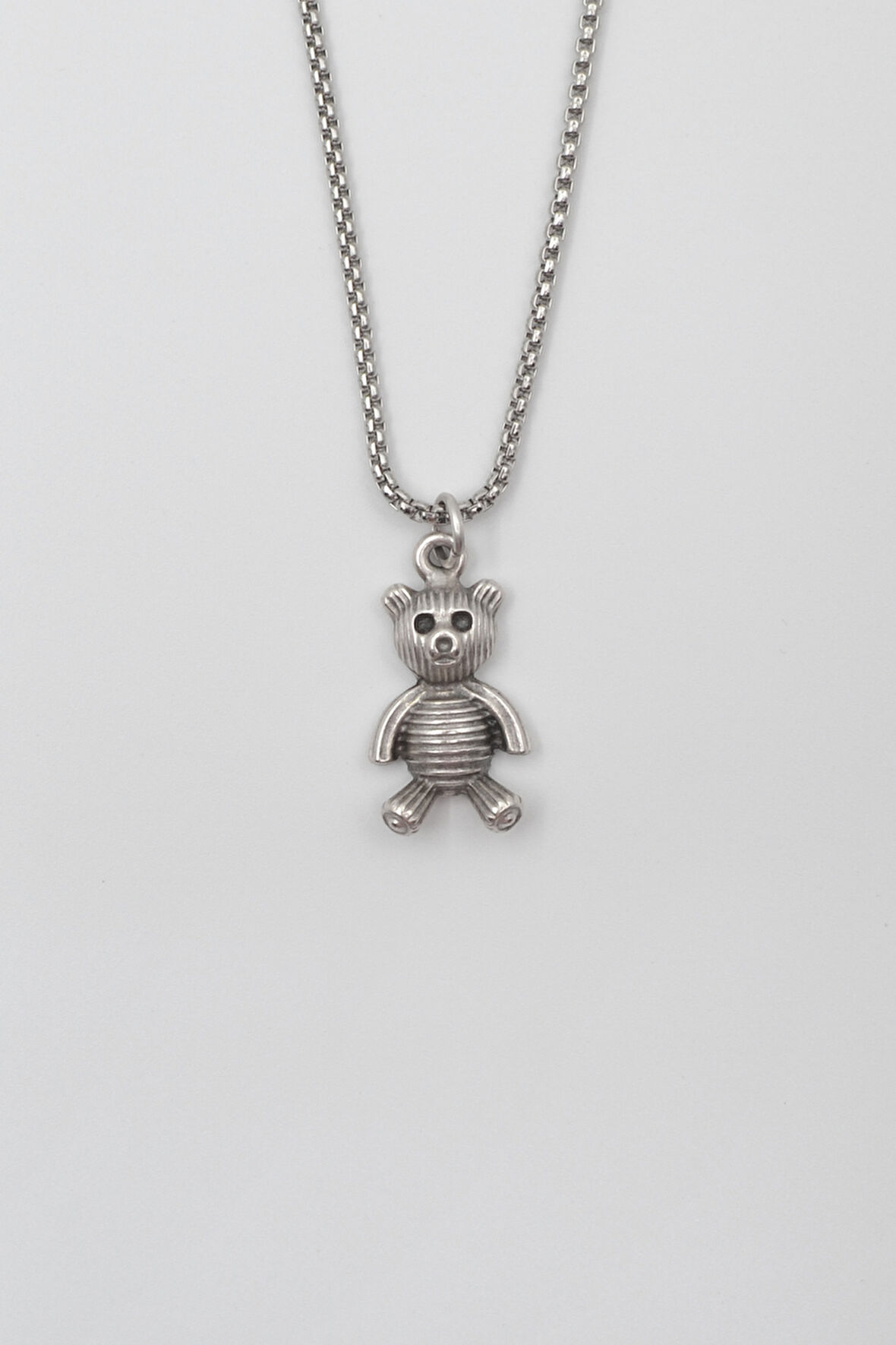 Oyuncak Ayıcık Örme Zincir Kolye - Antik Gümüş Kaplama - Kadın Erkek - 60 cm