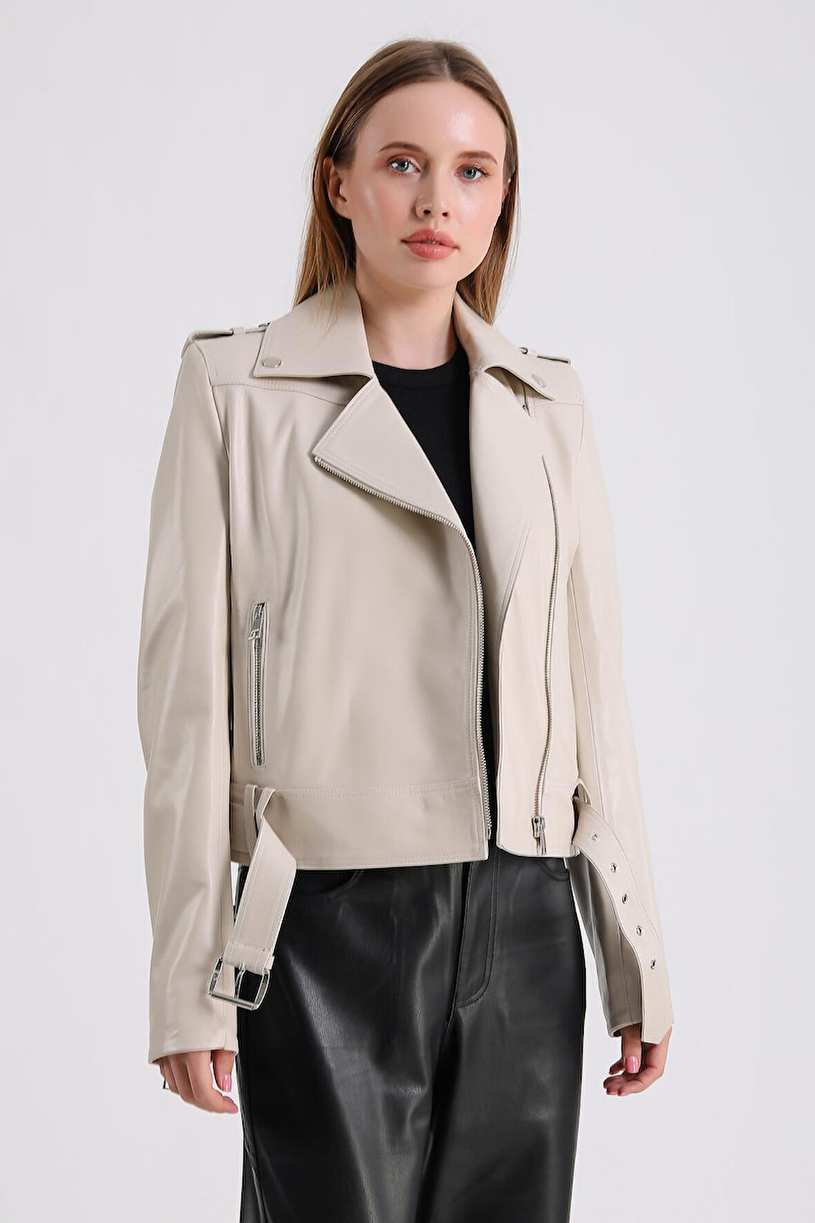 Milenni Kadın Deri Biker Ceket