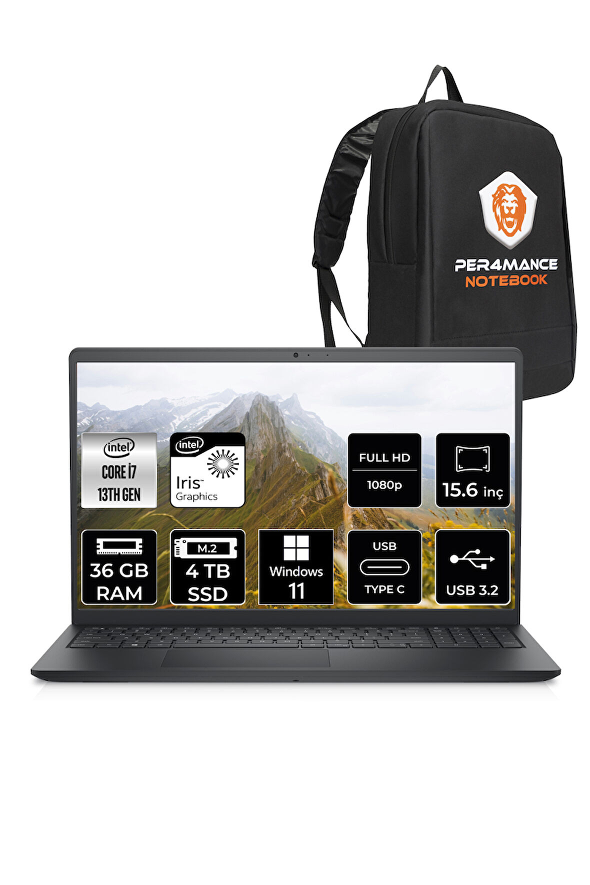 Dell Inspiron 3530 i7 1355U 36GB 4TB SSD 15.6'' FHD W11H Dokunmatik Dizüstü Laptop & PER4 ÇANTA
