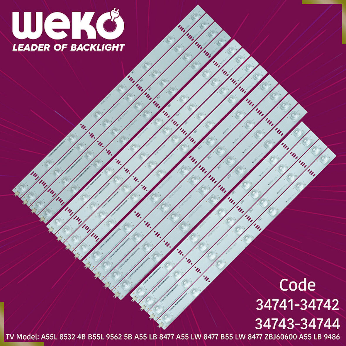 WKSET-5045 34741X4 34742X4 34743X4 34744X4 ARCELİK_55_APOLLON_8X8+8X7_2121C 16 ADET LED BAR