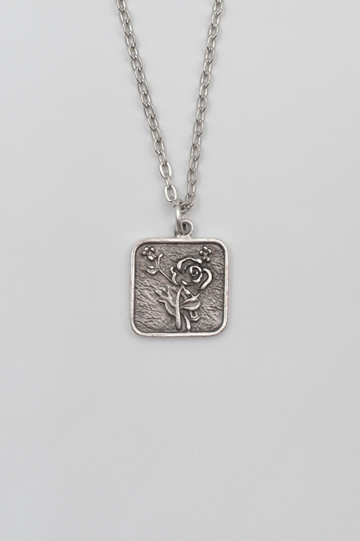 Otantik Gül Düz Ezme Zincir Kolye - Antik Gümüş Kaplama - Kadın Erkek - 60 cm