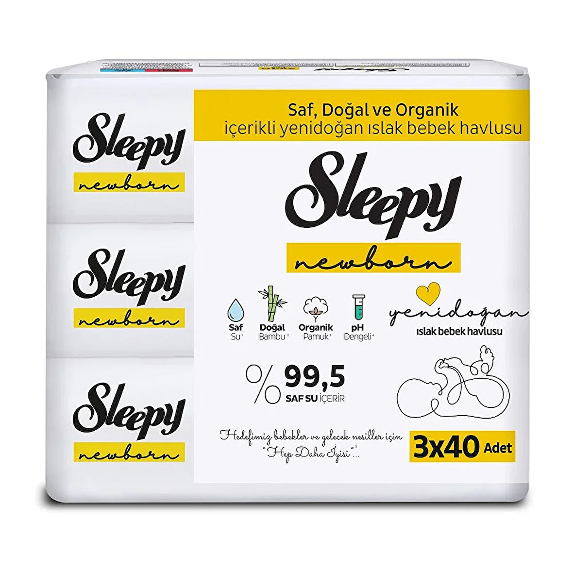 Natural Ultra Hassas Yenidoğan Bebek Islak Mendil 3x40 Adet 1 Adet