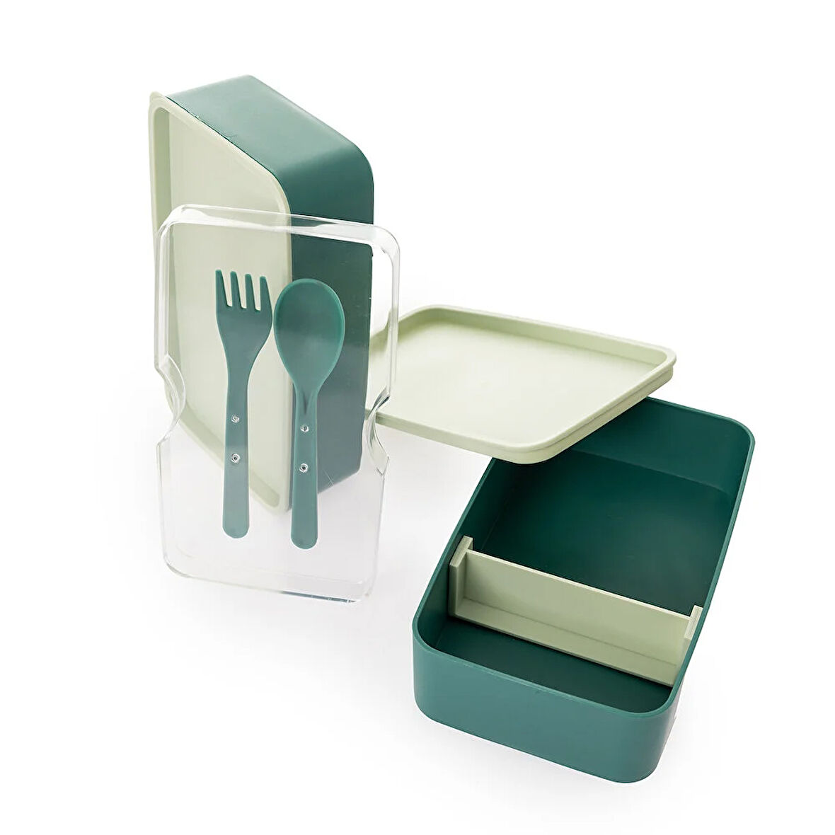 Pratik yemek ve saklama kabı seti-Dörtgen Su Yeşili 1 Adet