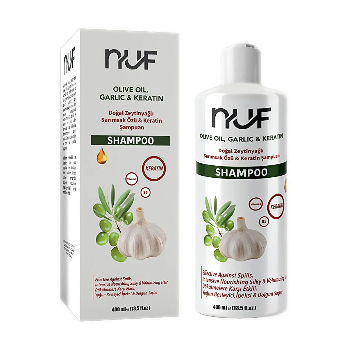 Nuf Doğal Zeytinyağlı, Keratinli ve Sarımsaklı Yetişkin Şampuan 400 mL