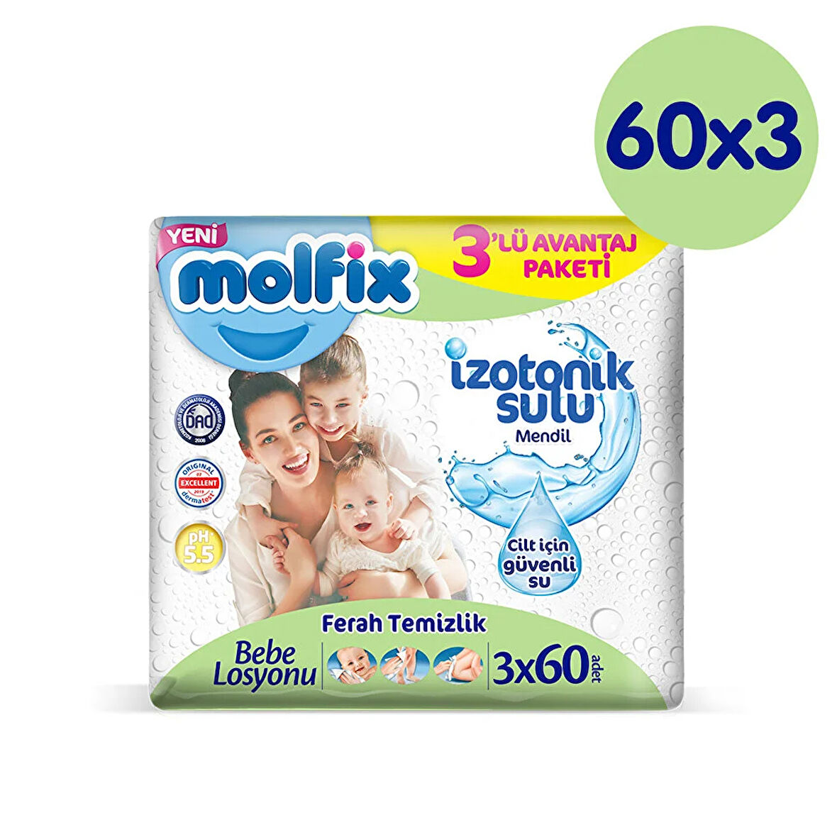 İzotonik Sulu Bebek Islak Mendil 3x60 Adet (5 ADET)