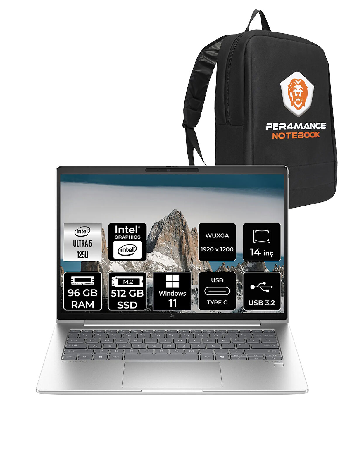 HP EliteBook 640 G11 İntel Core Ultra 5 125U 96GB 512GB SSD 14'' WUXGA W11P A23E1EA & PER4 ÇANTA