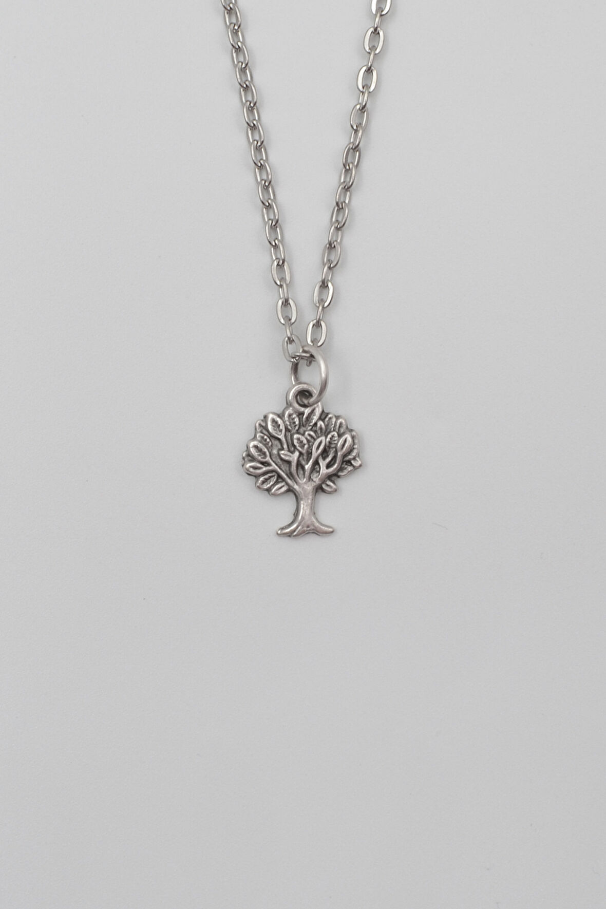 Hayat Ağacı Düz Ezme Zincir Kolye - Antik Gümüş Kaplama - Kadın Erkek - 60 cm