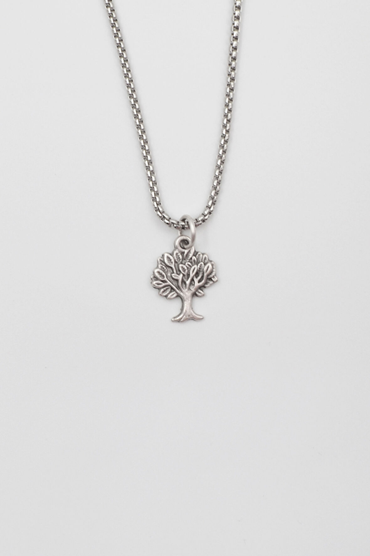 Hayat Ağacı Örme Zincir Kolye - Antik Gümüş Kaplama - Kadın Erkek - 60 cm