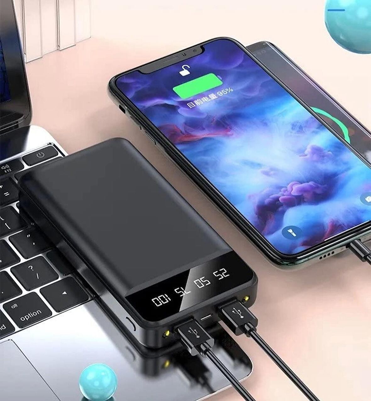 Power Bank 30000 mAh harici pil, taşınabilir şarj cihazı (1243)