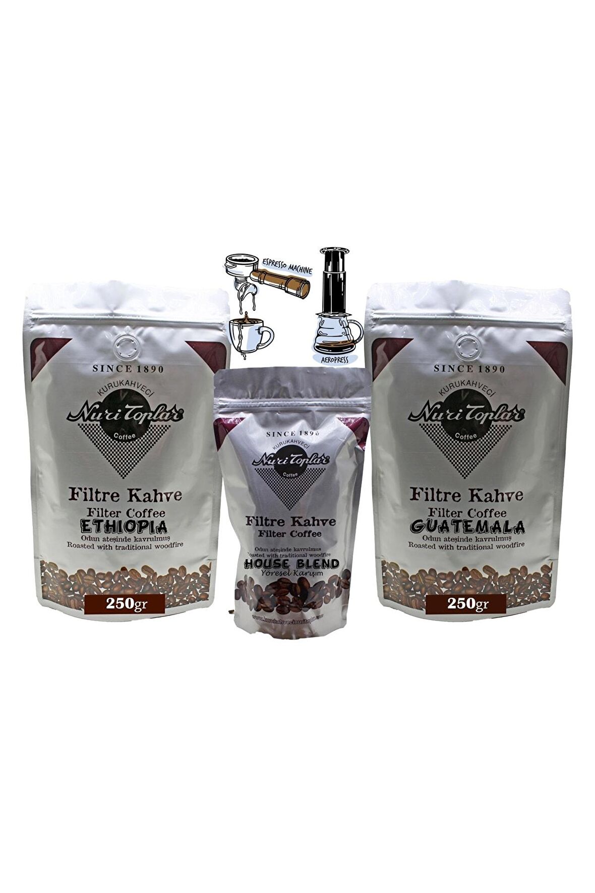Nuri Toplar Filtre Kahve Ethiopia Ve Guatemala House Blend 3'lü Paket