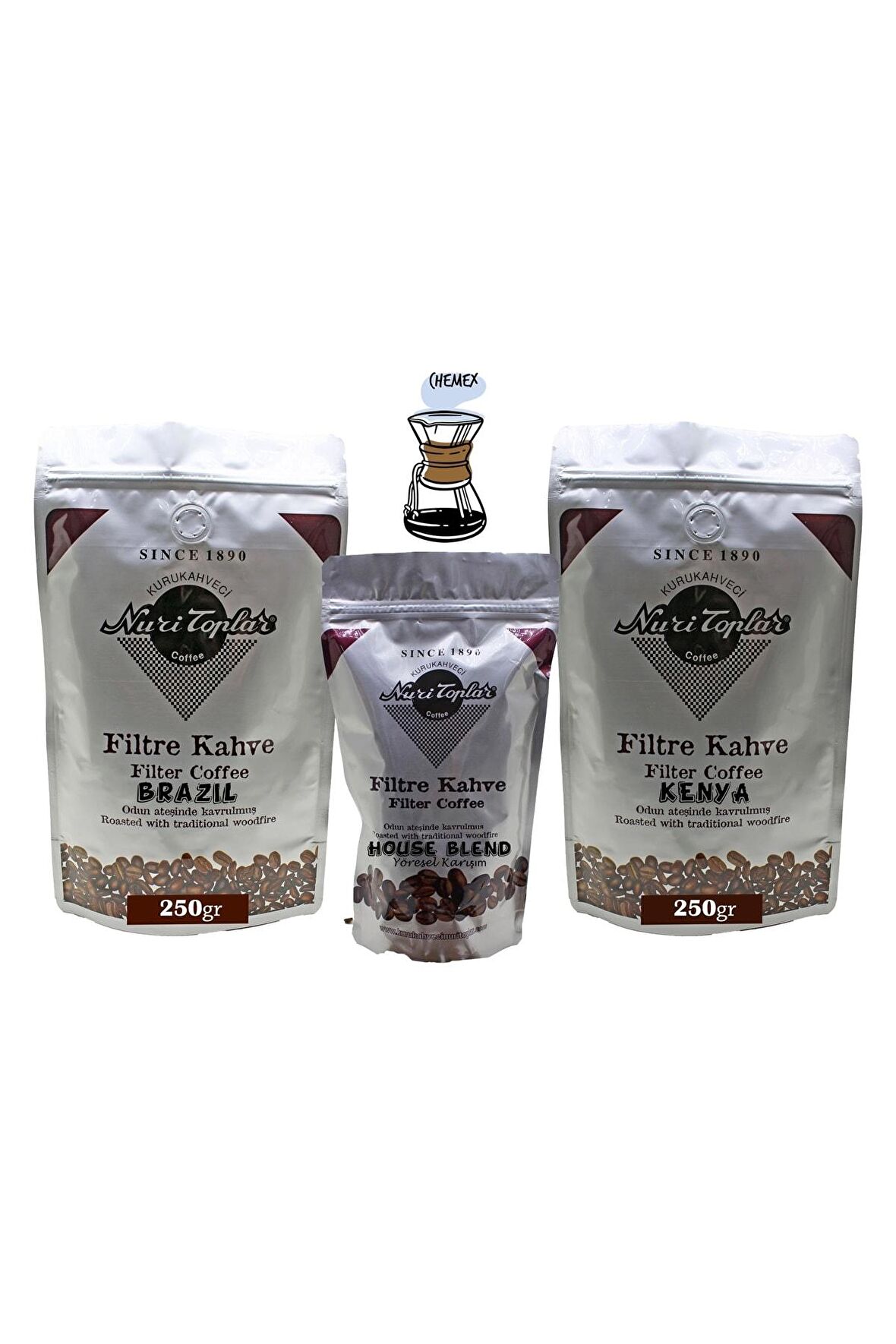 Nuri Toplar Filtre Kahve Kenya Ve Brazil House Blend 3'lü Paket