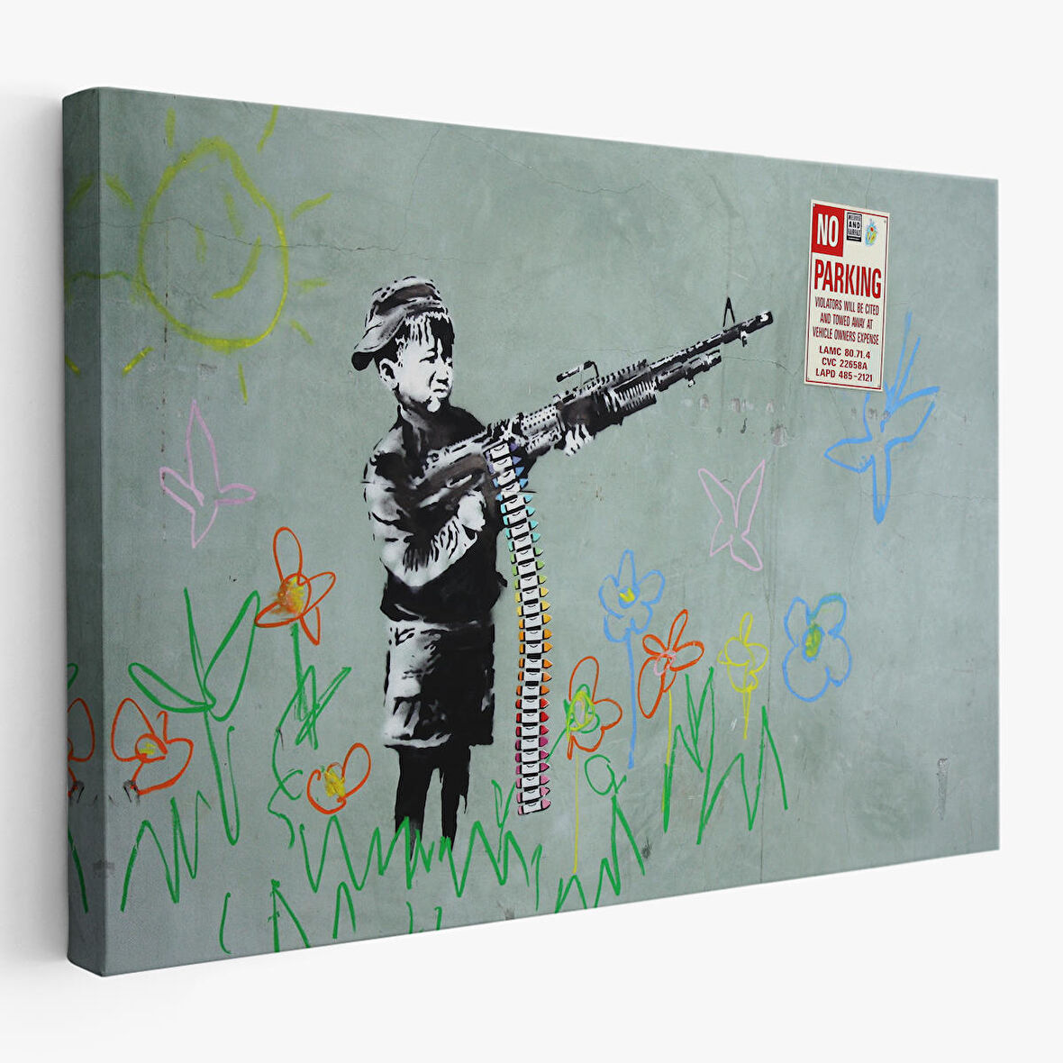 Bansky'nin Makineli Tüfekli Çocuk İsimli Eseri Kanvas Tablo, No Parking-5008
