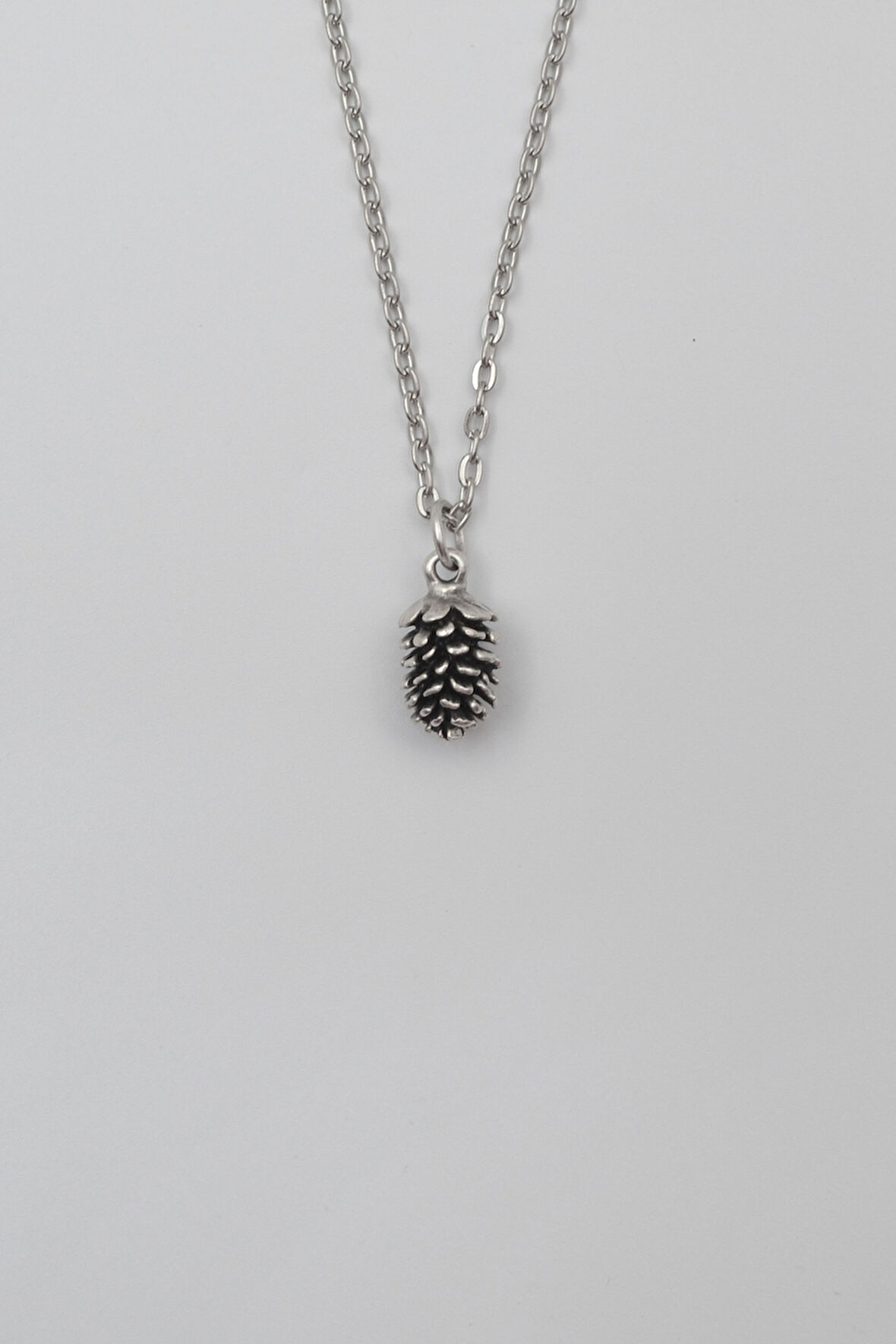 Çam Kozalağı Düz Ezme Zincir Kolye - Antik Gümüş Kaplama - Kadın Erkek - 60 cm