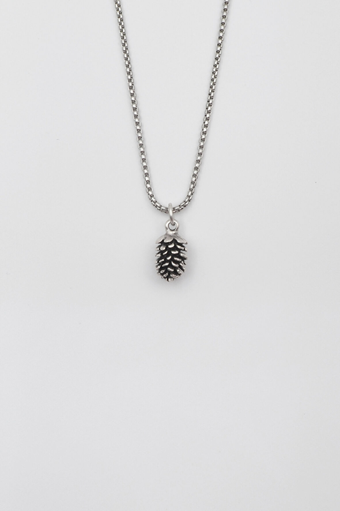 Çam Kozalağı Örme Zincir Kolye - Antik Gümüş Kaplama - Kadın Erkek - 60 cm