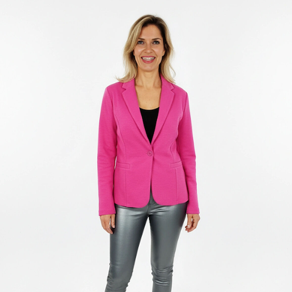 Pembe Tek düğmeli Blazer Ceket