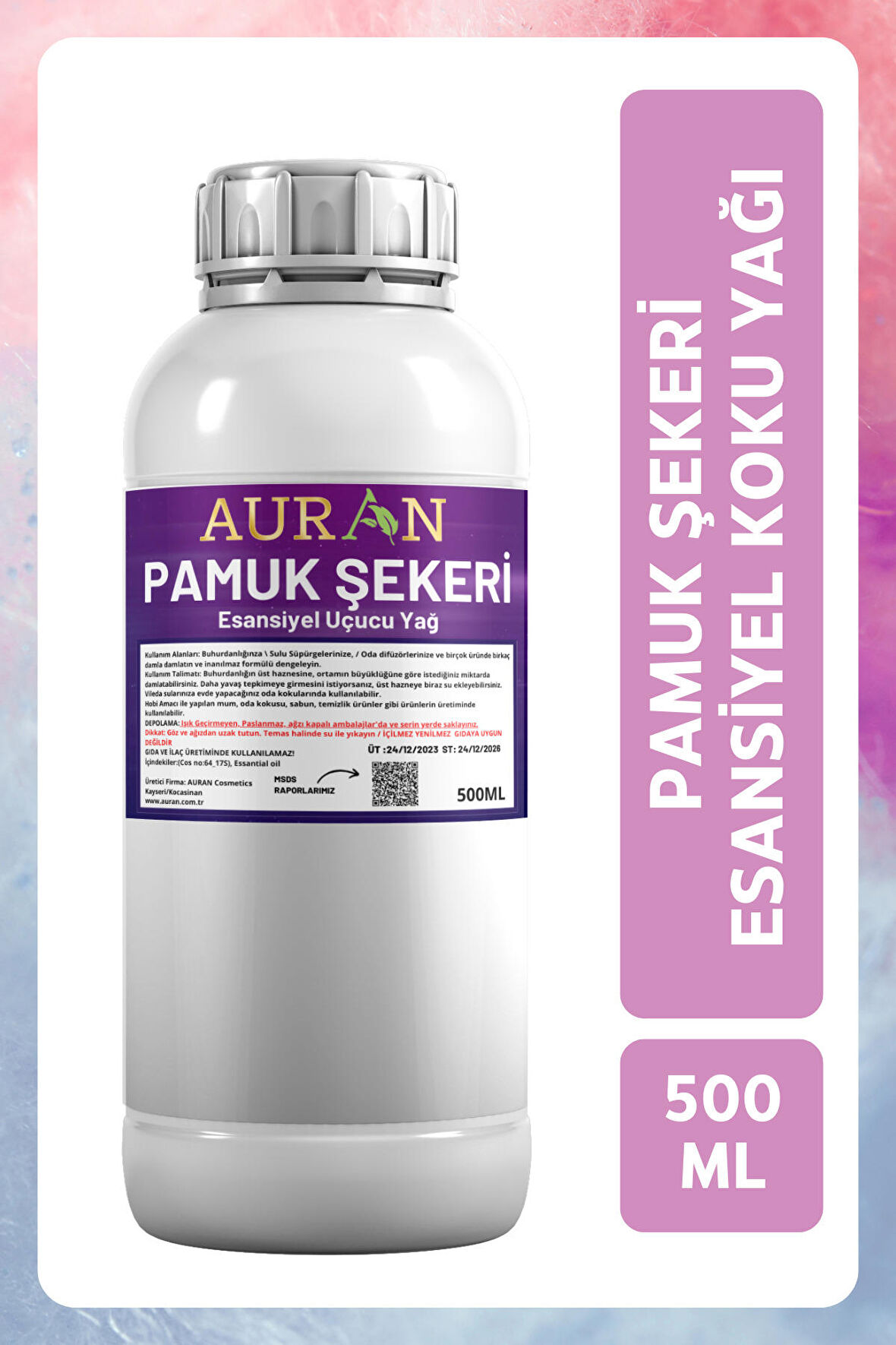 Pamuk Şekeri Esansiyel Uçucu Yağ Esans Koku Yağı Hobi Esans Mum Sabun Oda Kokusu 500ml