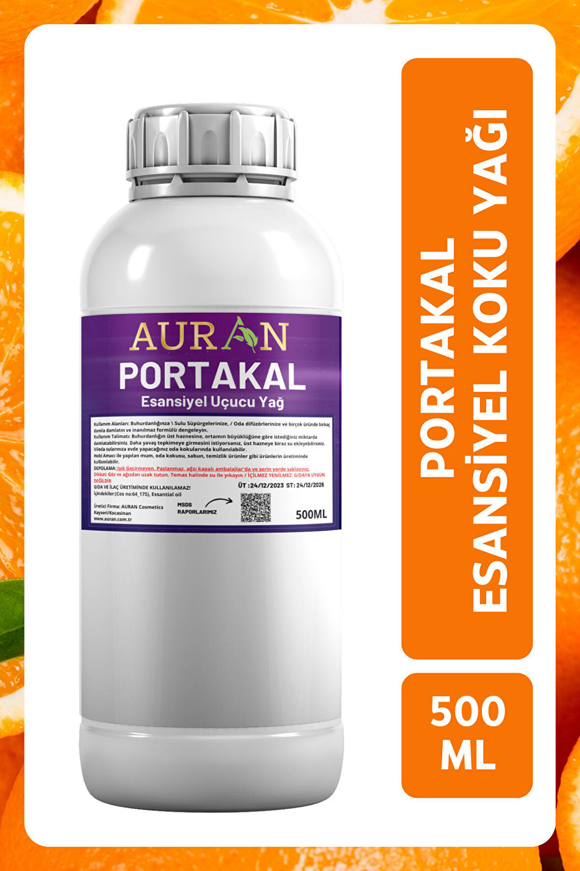 Portakal Esansiyel Uçucu Yağ Esans Koku Yağı Hobi Esans Mum Sabun Oda Kokusu 500ml
