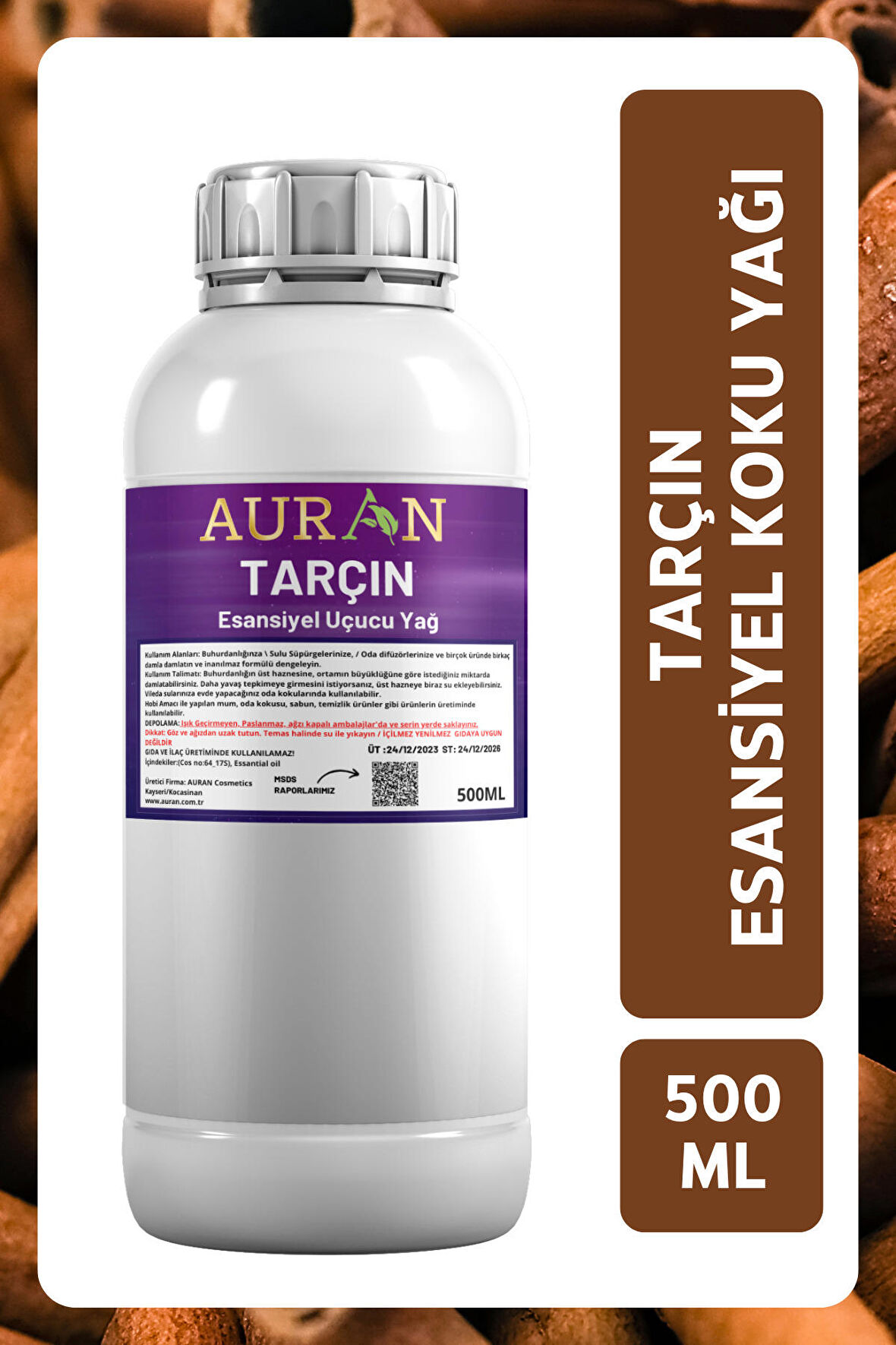 Tarçın Esansiyel Uçucu Yağ Esans Koku Yağı Hobi Esans Mum Sabun Oda Kokusu 500ml