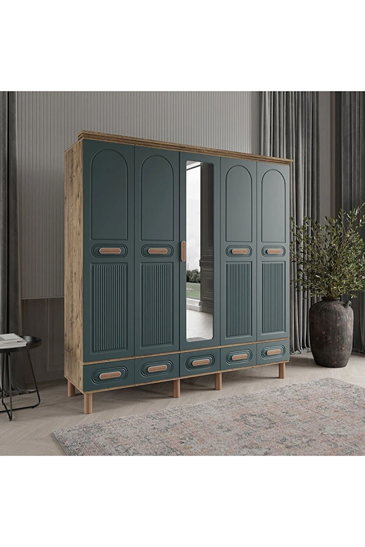 PERA 5 KAPAKLI YEŞİL GARDIROP TAMAMI MDF