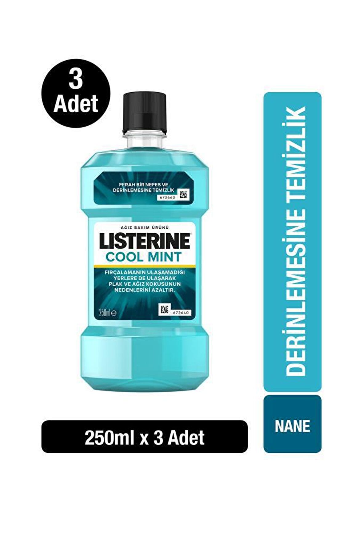 Listerine Ağız Bakım Suyu Cool Mint Nane 250 ml x 3 Adet