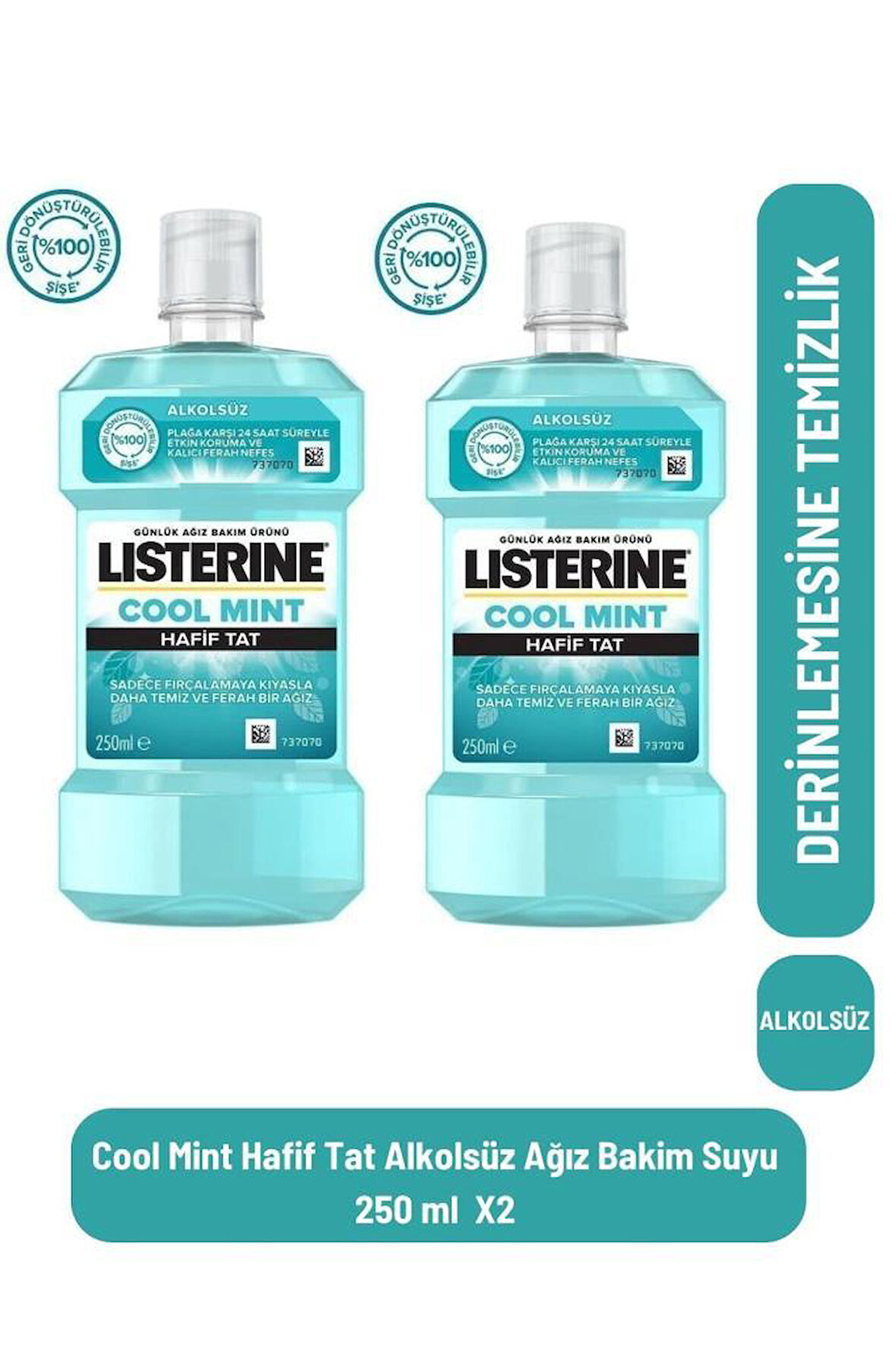 ListerineCool Mint Hafif Tat Alkolsüz Ağiz Bakim Suyu 250 ml X2