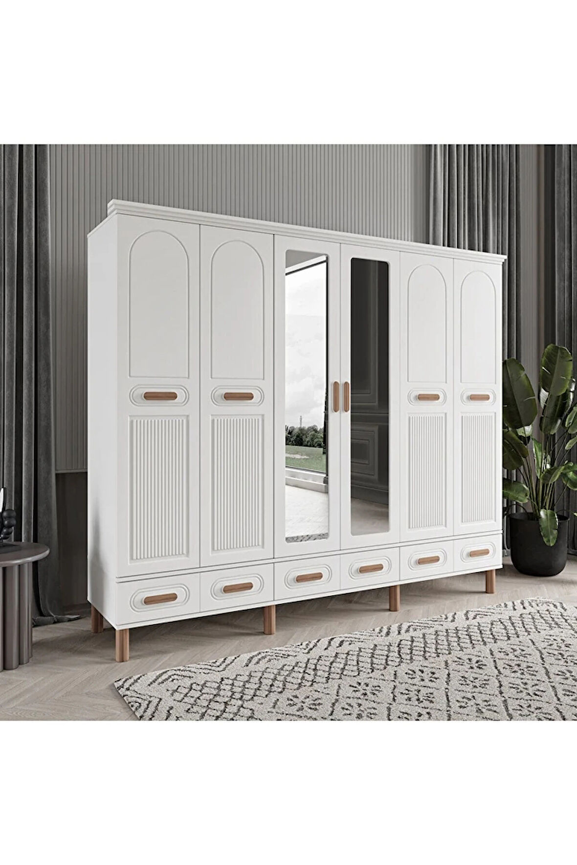 PERA 6 KAPAKLI BEYAZ GARDIROP TAMAMI MDF
