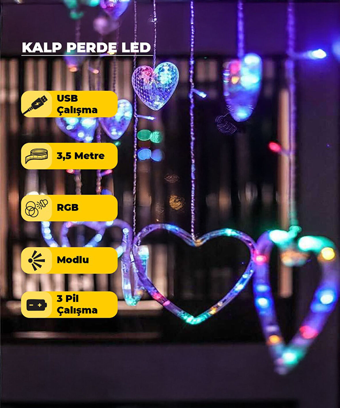 Kalpli Dekoratif RGB (Çok Renkli)  Led USB & Pilli - 3,5 Metre - Animasyonlu