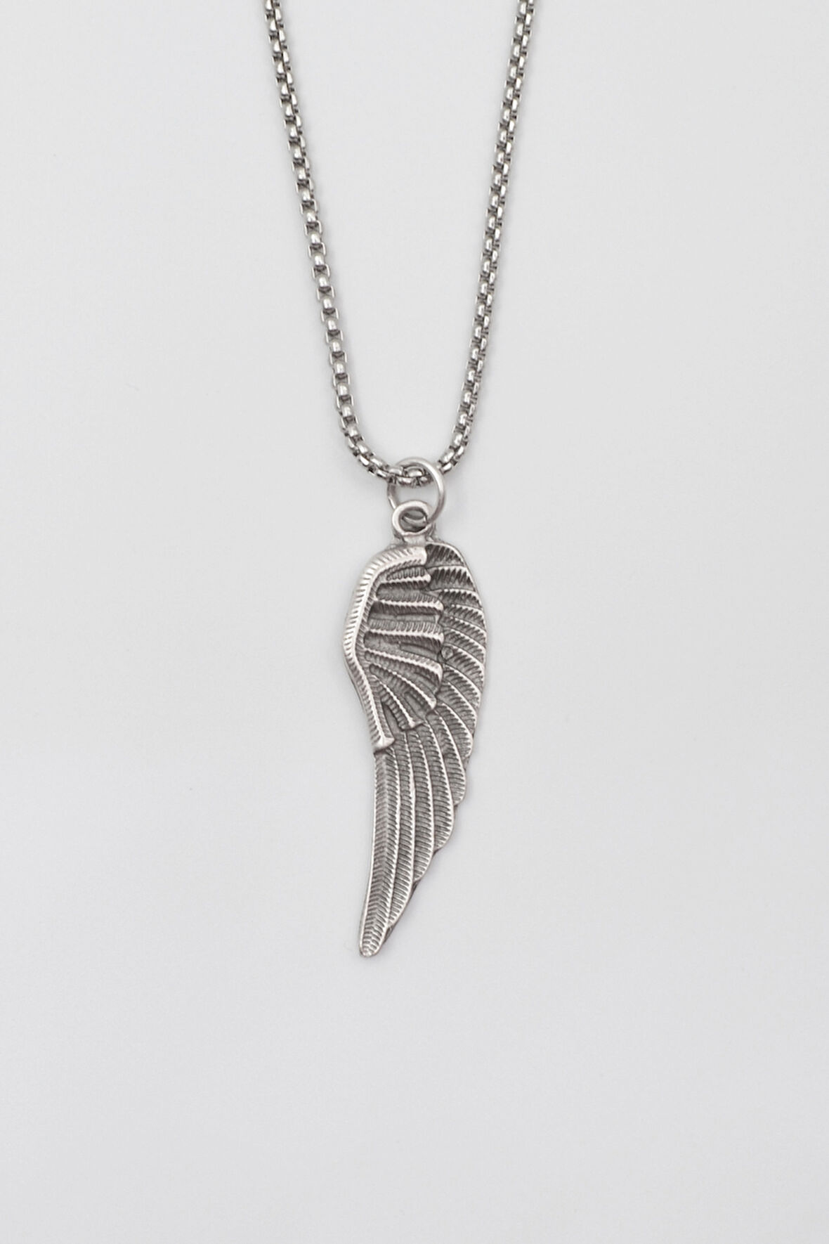 Melek Kanadı Örme Zincir Kolye - Antik Gümüş Kaplama - Kadın Erkek - 60 cm