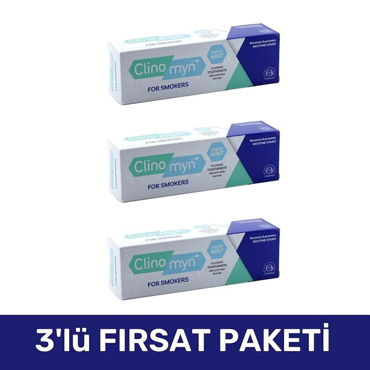 CLİNOMYN TAZE NANE SİGARA İÇENLER İÇİN DİŞ MACUNU 75 ML 3'LÜ PAKET
