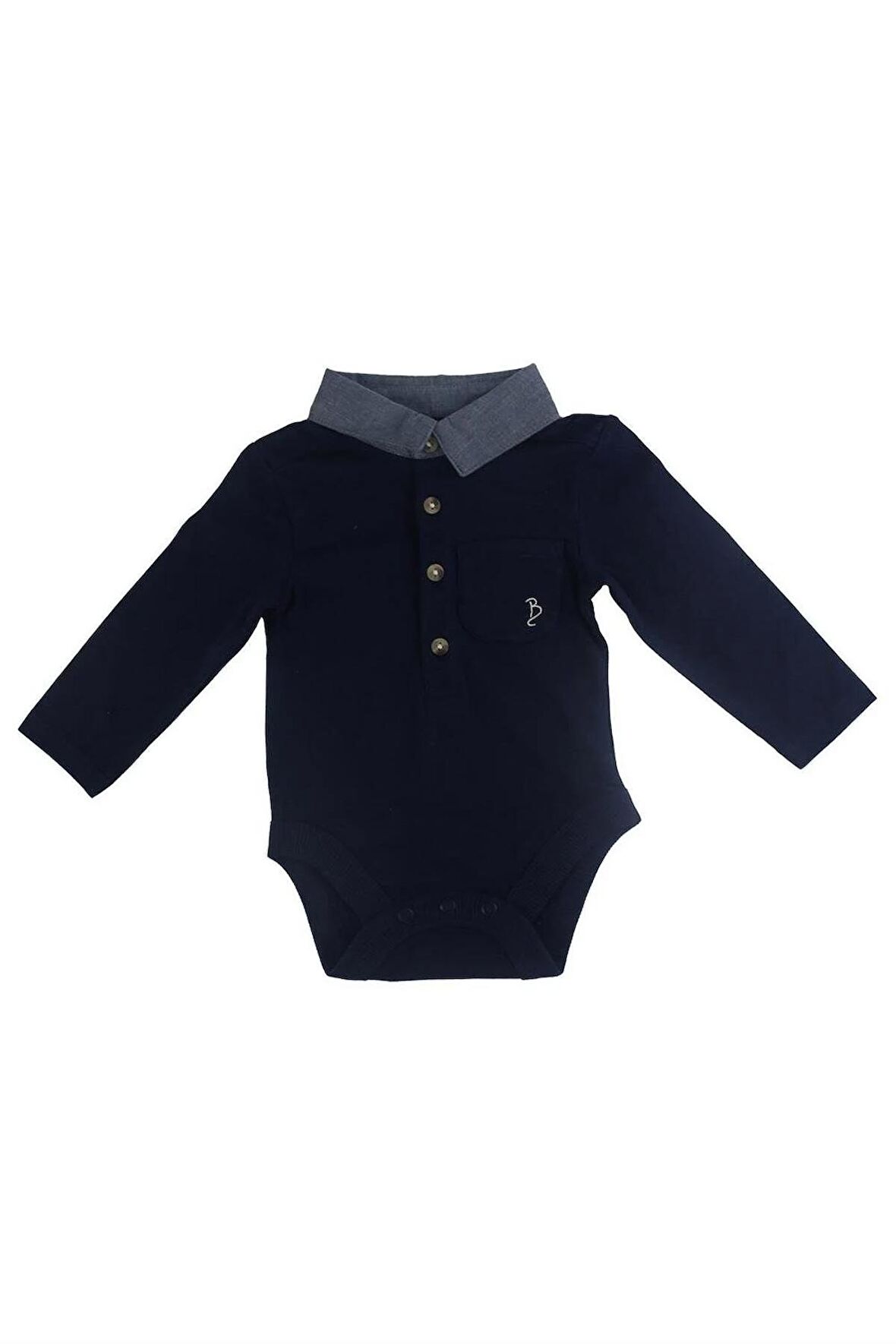 Bebek %100 Pamuk Lacivert Polo Yaka Bodysuit / Zıbın