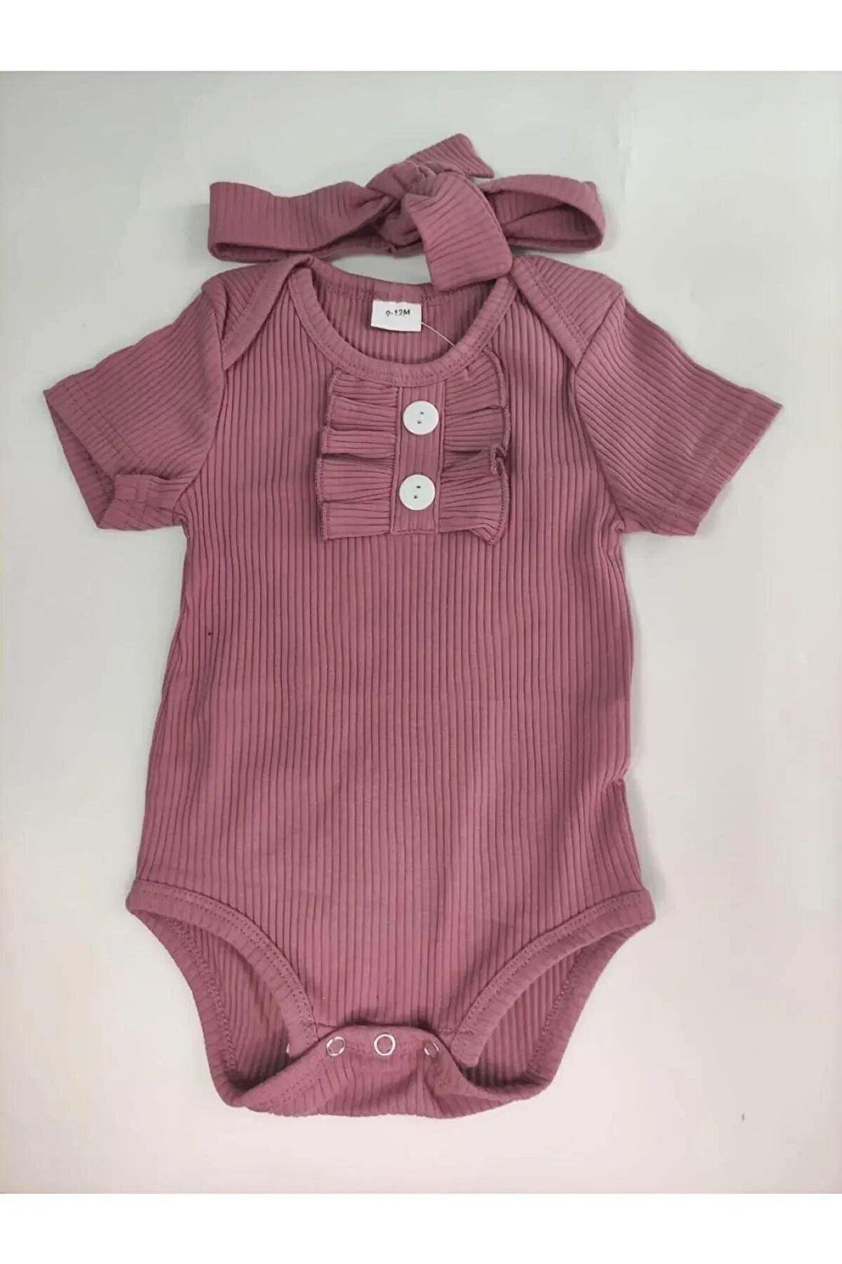 Kız Bebek Mor Önü Fırfırlı Pamuklu Bodysuit Ve Saç Bandı