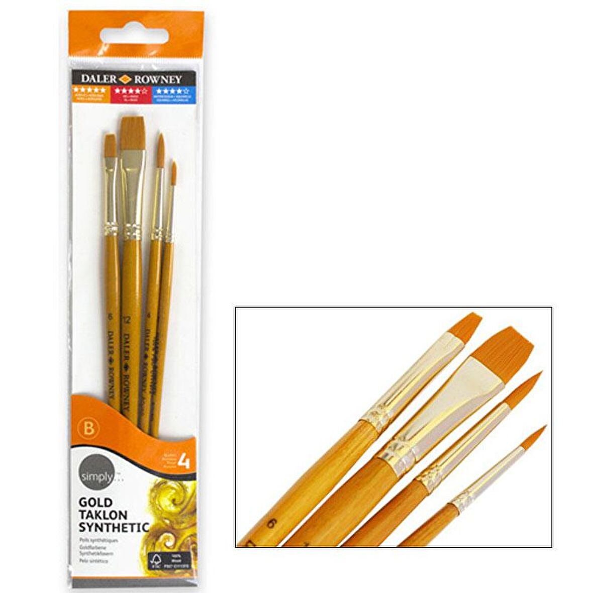 Daler Rowney Simply Gold Taklon Synthetic 4ü Fırça Seti Kod:401