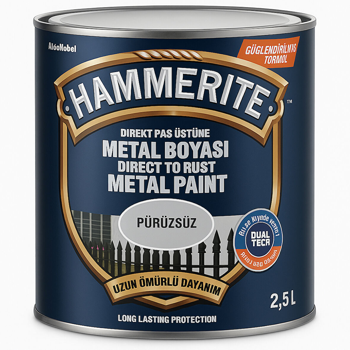 Hammerite Astarsız Boyasız Paslı Yüzey Metal Boyası Pürüzsüz Gümüş 0,25 L
