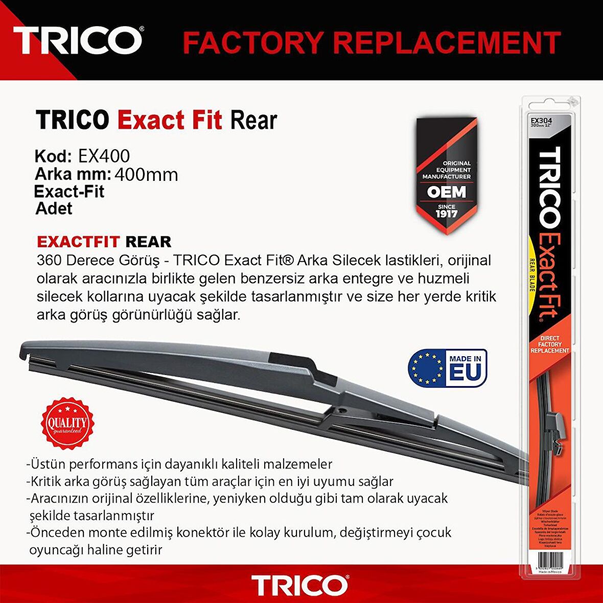 Trico EXACTFIT Arka Tek Silecek 400mm