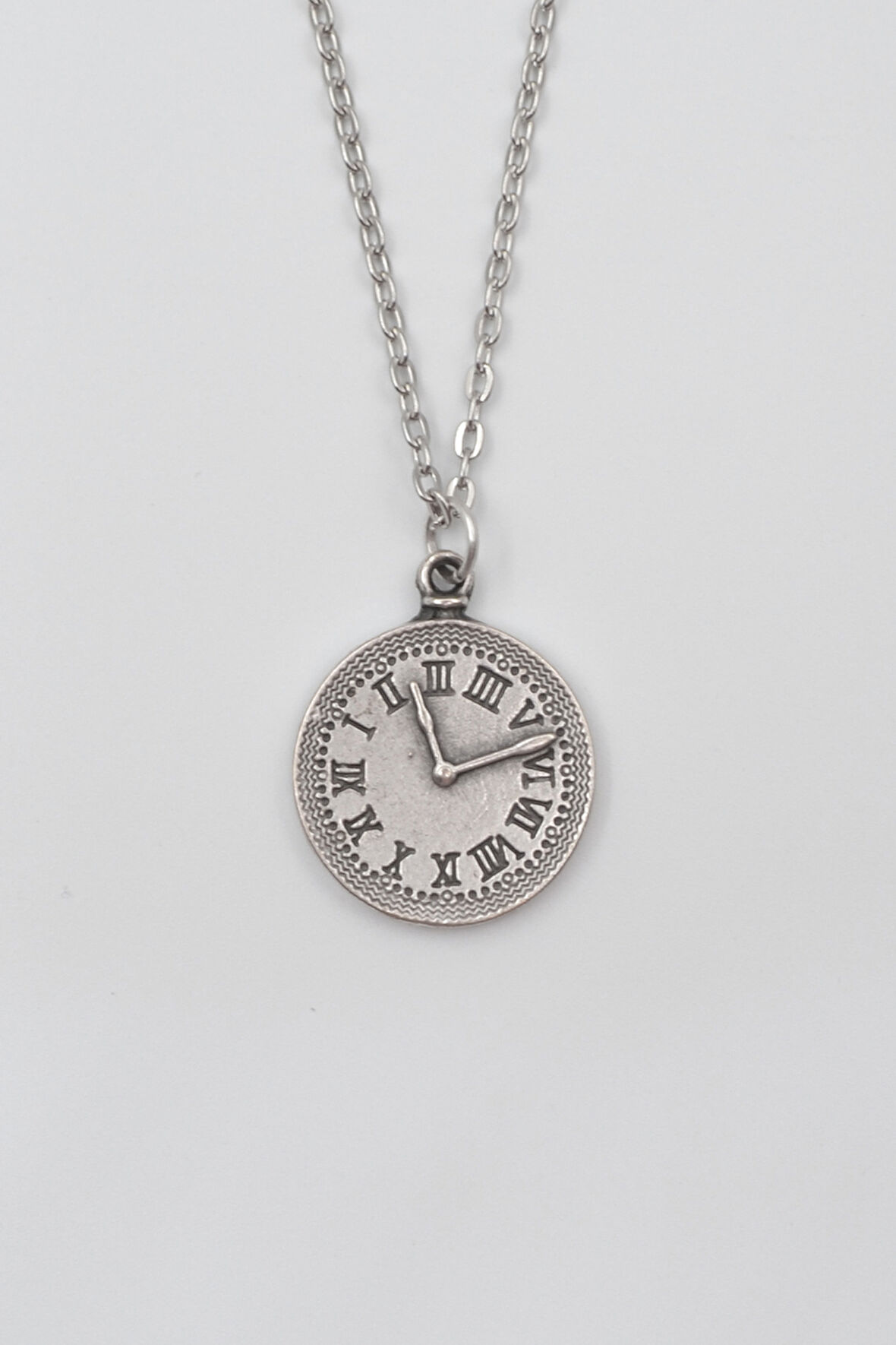 Antika Saat Düz Ezme Zincir Kolye - Antik Gümüş Kaplama - Kadın Erkek - 60 cm